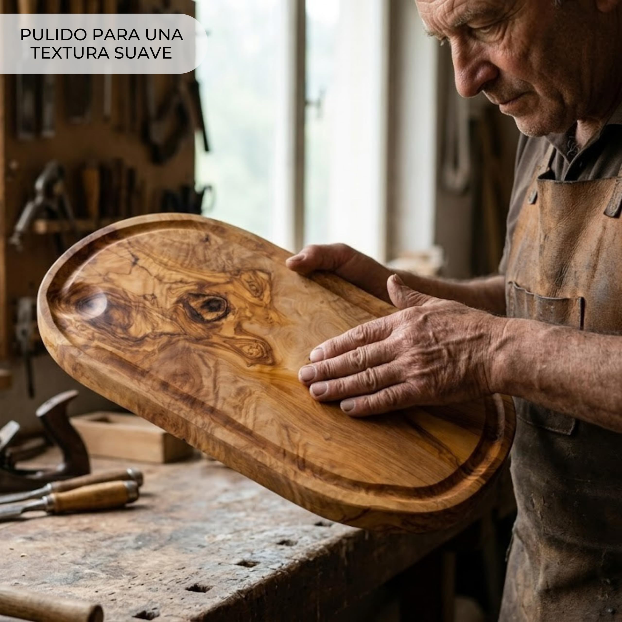 Erreke Tabla de Madera de Olivo Natural con Ranura, 39 x 18 cm, Uso Diario