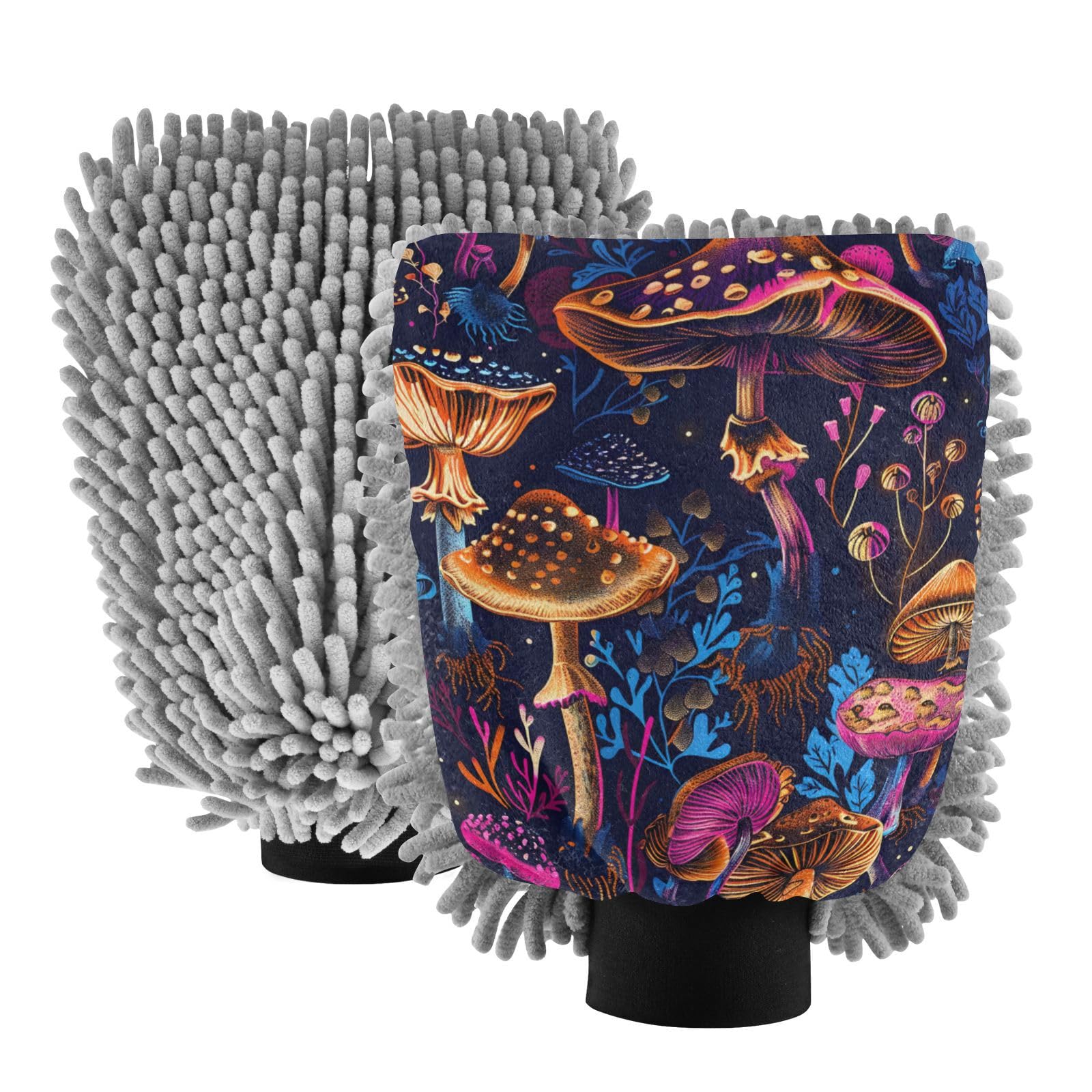 IOACIY Absorbent Microfiber Car Wash Drying Mitts, 2 Pack, Scratch-Free & Lint-Free, Rich Foam, Highly Absorbent, Double Sided, Wash Mitt Perfect for Car Washing, L, Mushroom (3)