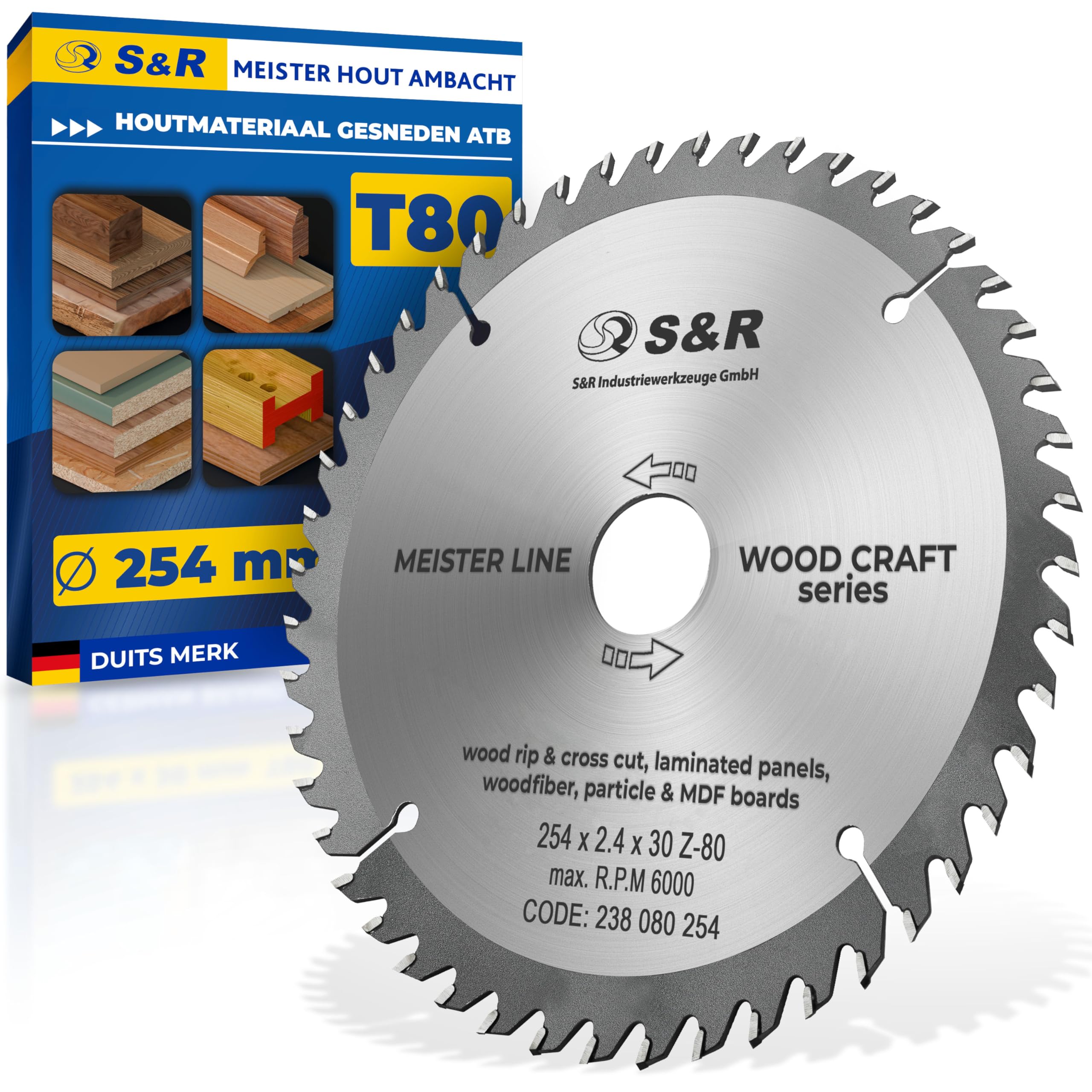 Cirkelzaagblad van carbide 254 x 30 mm, tand 60 wisseltand voor hout, fijn getand past: Bosch GTS 10, PTS 10, PTS 100 T.GTS 254 Woodster ST110 Triton TWX7CS001 Einhell TE-SM 36 10