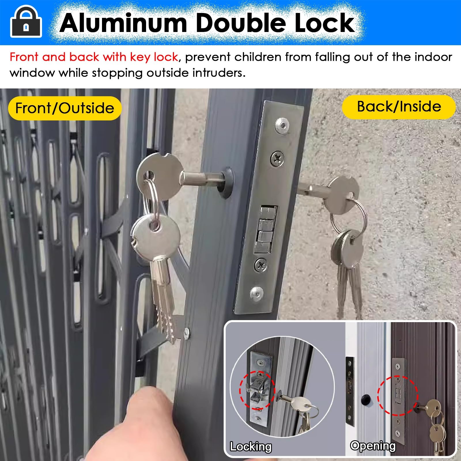 Barras de ventana al aire libre, ventanas corredizas plegables horizontales para loft, cobertizo, hogar, protección de seguridad para puertas, seguridad para perros y niños (39.4 x 23.6 pulgadas, 100