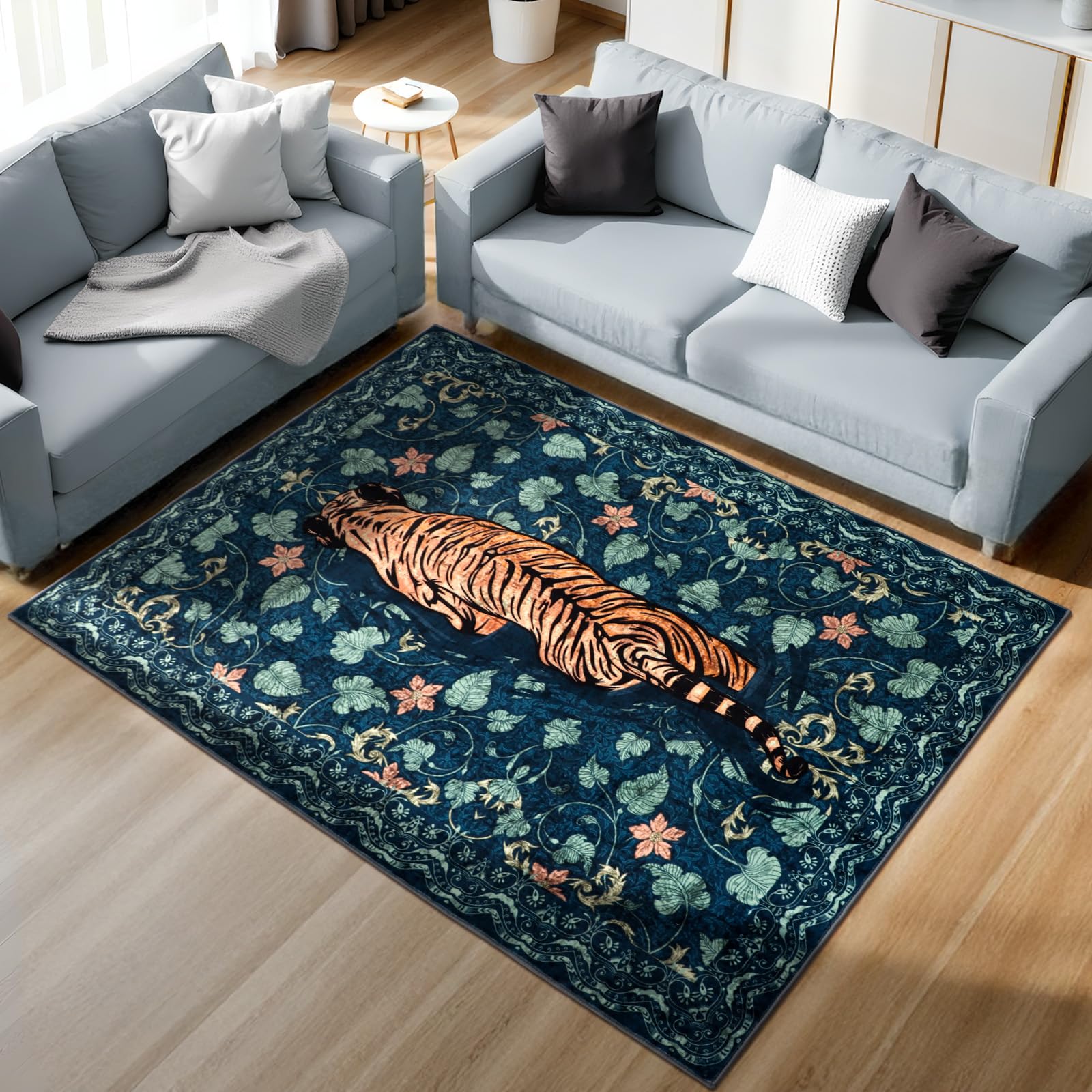 Alfombra lavable para salón, 120 x 180 cm, alfombra verde tigre con base antideslizante, alfombra suave y corta para cocina, alfombra grande bohemia para baño, dormitorio, oficina