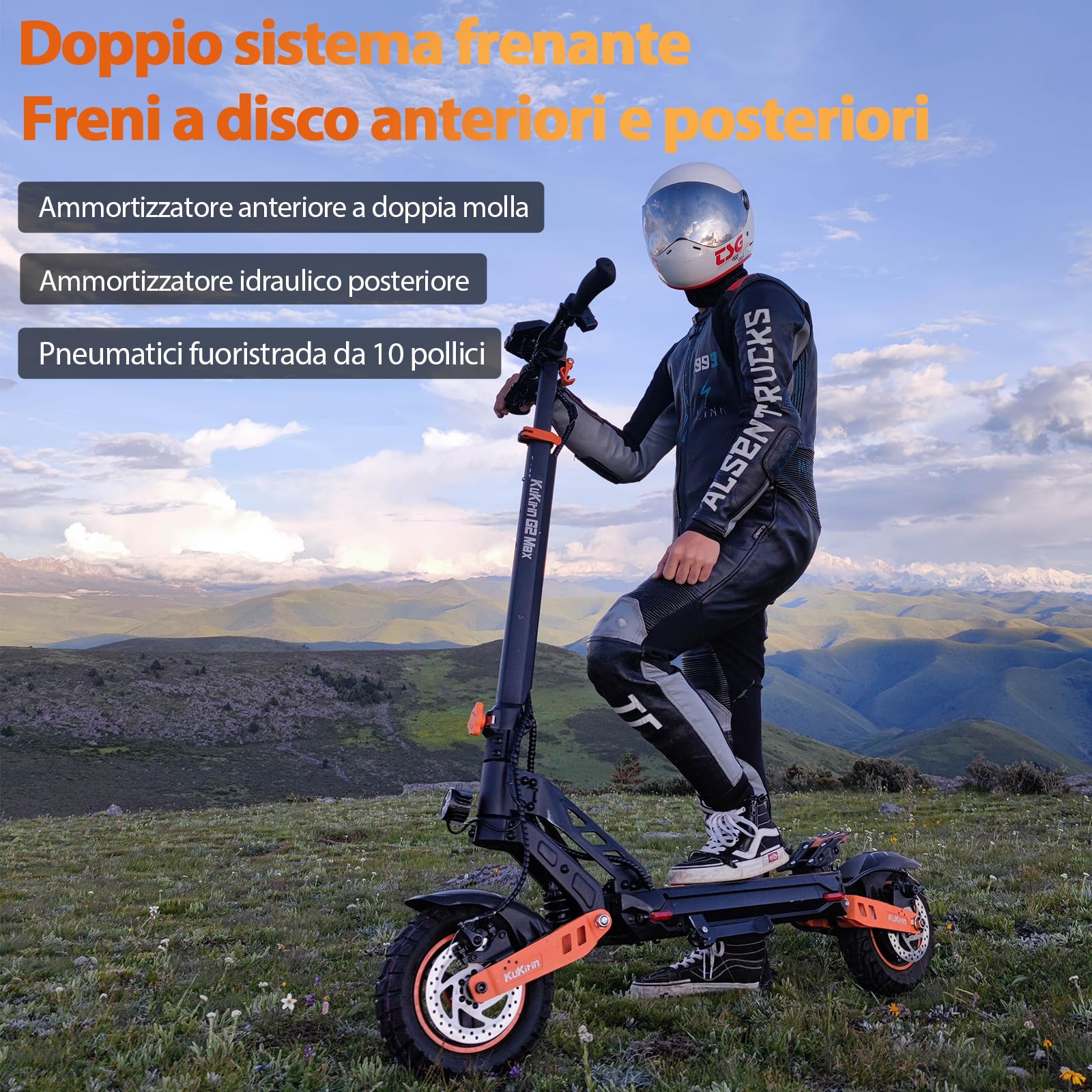 Monopattino Elettrico Adulto, 10" Pneumatici, Velocità Fino a 25 Km/h, 70 Km di Autonomia, Carico massimo 120 kg,Monopattino Elettrico con Sistema di Controllo di Doppia frenata,Kukirin G2 MAX