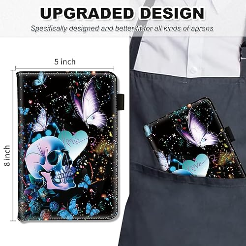 Miniatura 3 de Libro de mesera para camarera, libros de camarera con bolsillo con cremallera, diseño de calavera, organizador de libros para servir, restaurante,