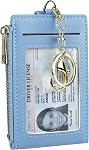 Femmes Cuir RFID Porte-cartes de blocage Slim petite fermeture éclair porte-clés avant portefeuille de poche avec 2 ID Fenêtre noire
