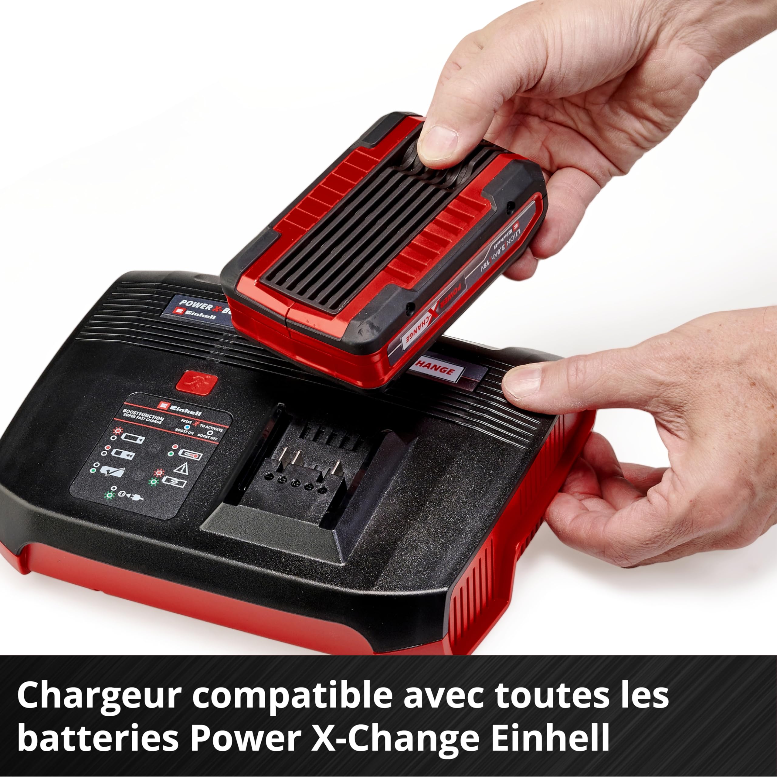 Einhell Chargeur Booster Power X-Change (18V, 220– 240V, Système de Charge en 6étapes, Témoin de Niveau de Charge, Equipé pour être fixé au Mur)