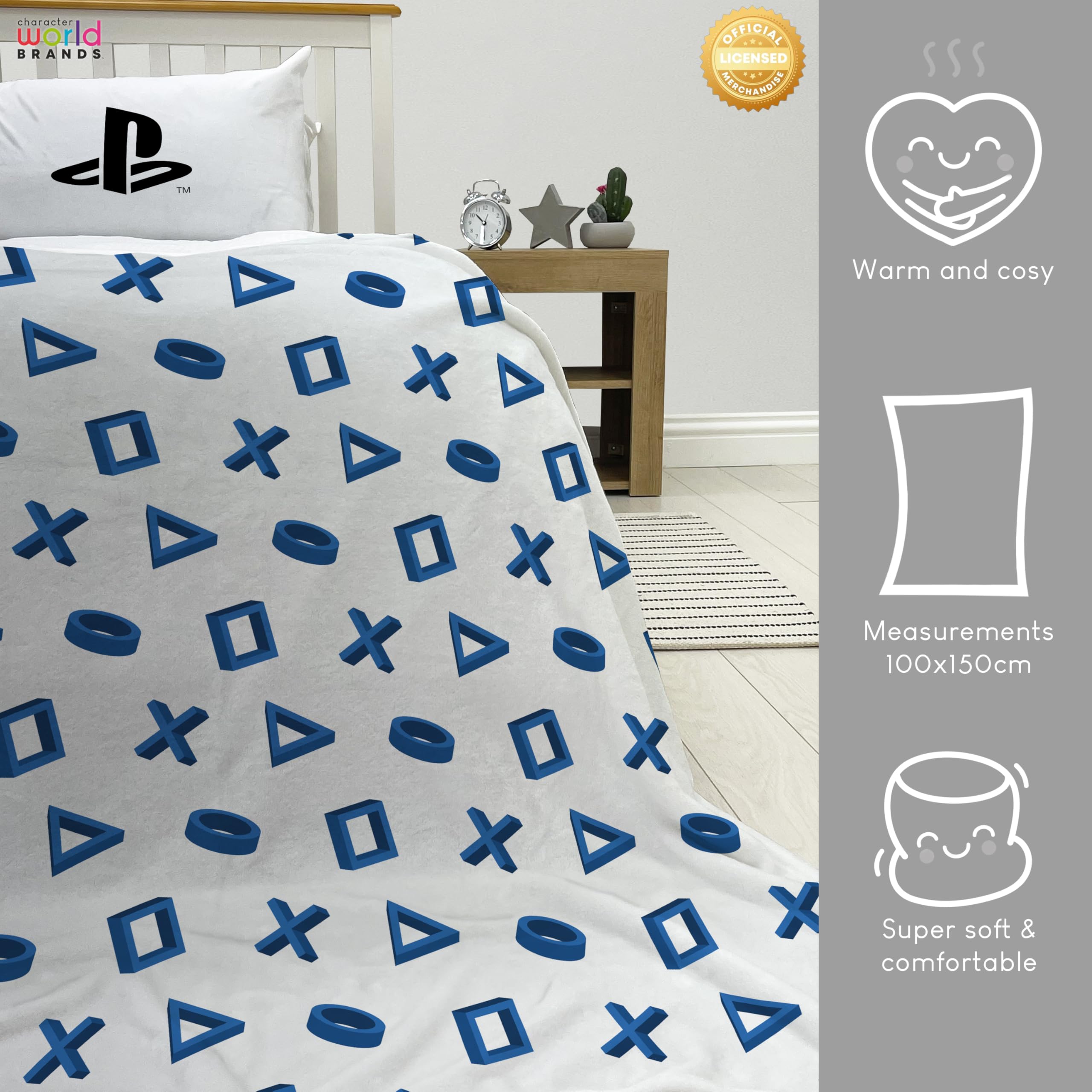 PlayStation Officially Licensed Fleece Blanket | White and Blue Controller Design Super Soft Warm Throw | Perfect For Teen Gaming Bedrooms, Camping & Sleepovers | Size 100x150cm - Image 4