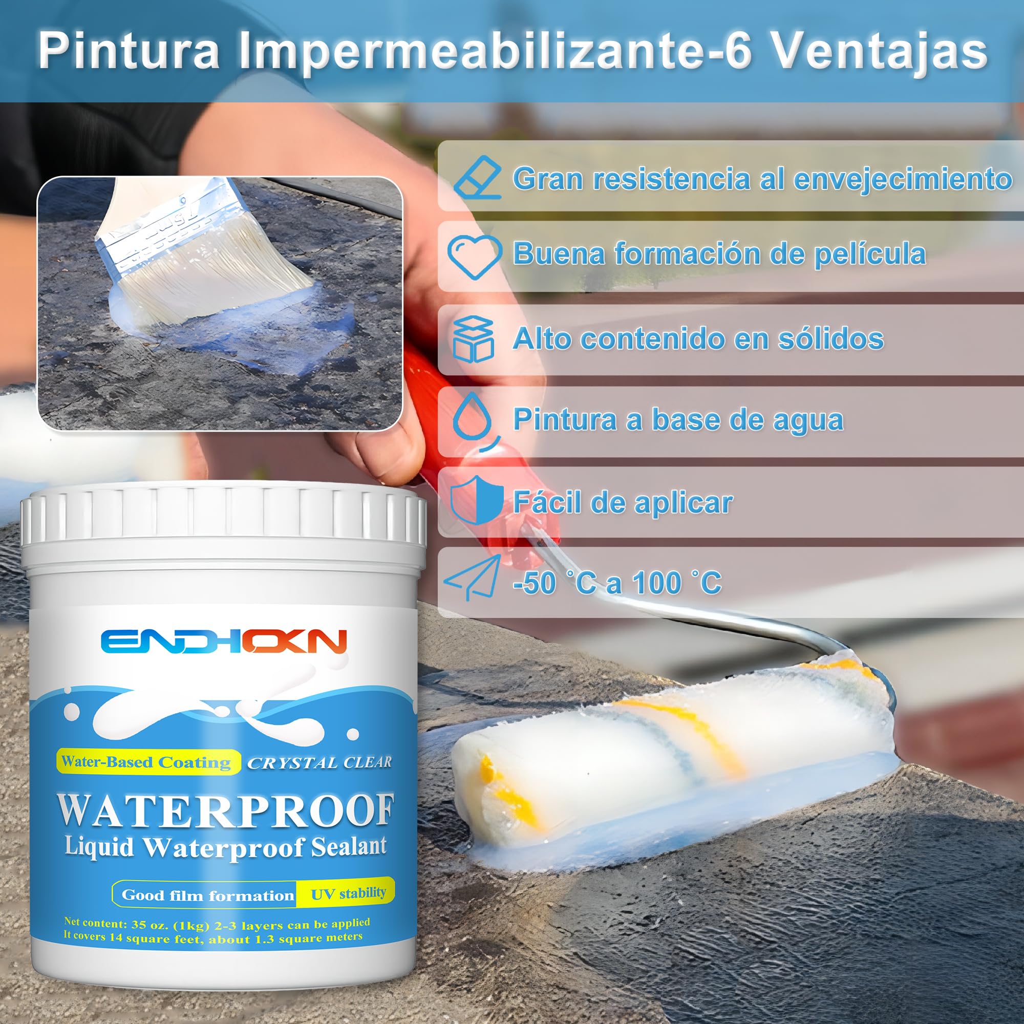 Impermeabilizante Transparente, Endhokn 1KG Hidrofugante Invisible, Sellador Fugas Agua, Waterproof Anti-Leakage, Sellador Impermeable Transparente Revestimiento Adhesivo para Interiores y Exteriores