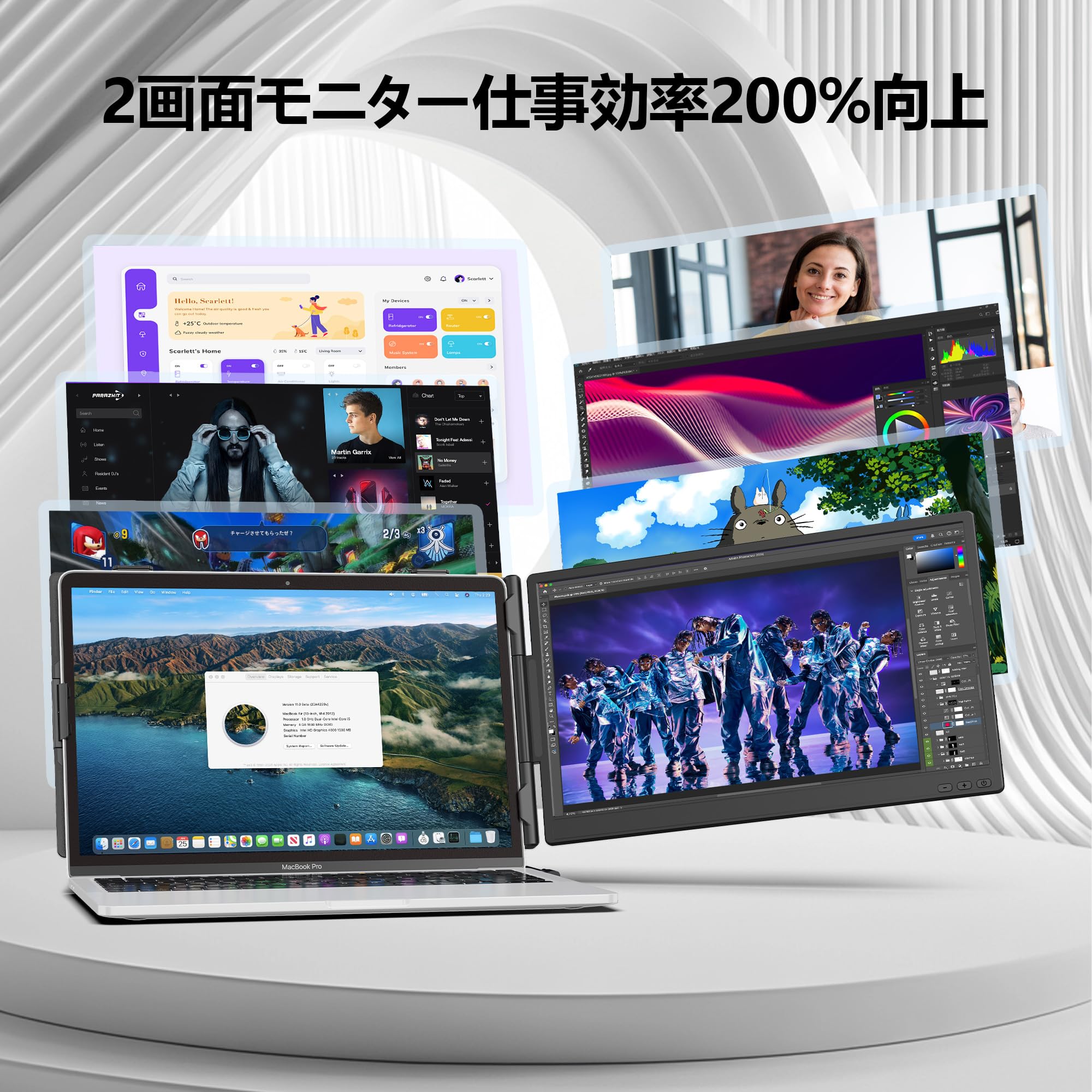 Amazon.co.jp: ノートパソコン用モニター 14インチ 2画面 デュアル 