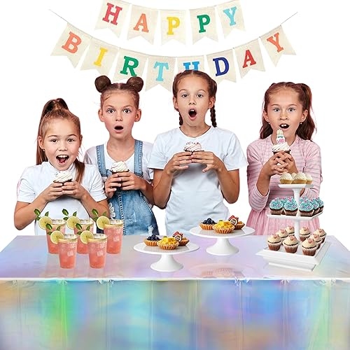 Miniatura 5 de BRAVESHINE Mantel iridiscente desechable  Manteles holográficos rectangulares para decoración de fiesta temática de sirena, bajo el mar,