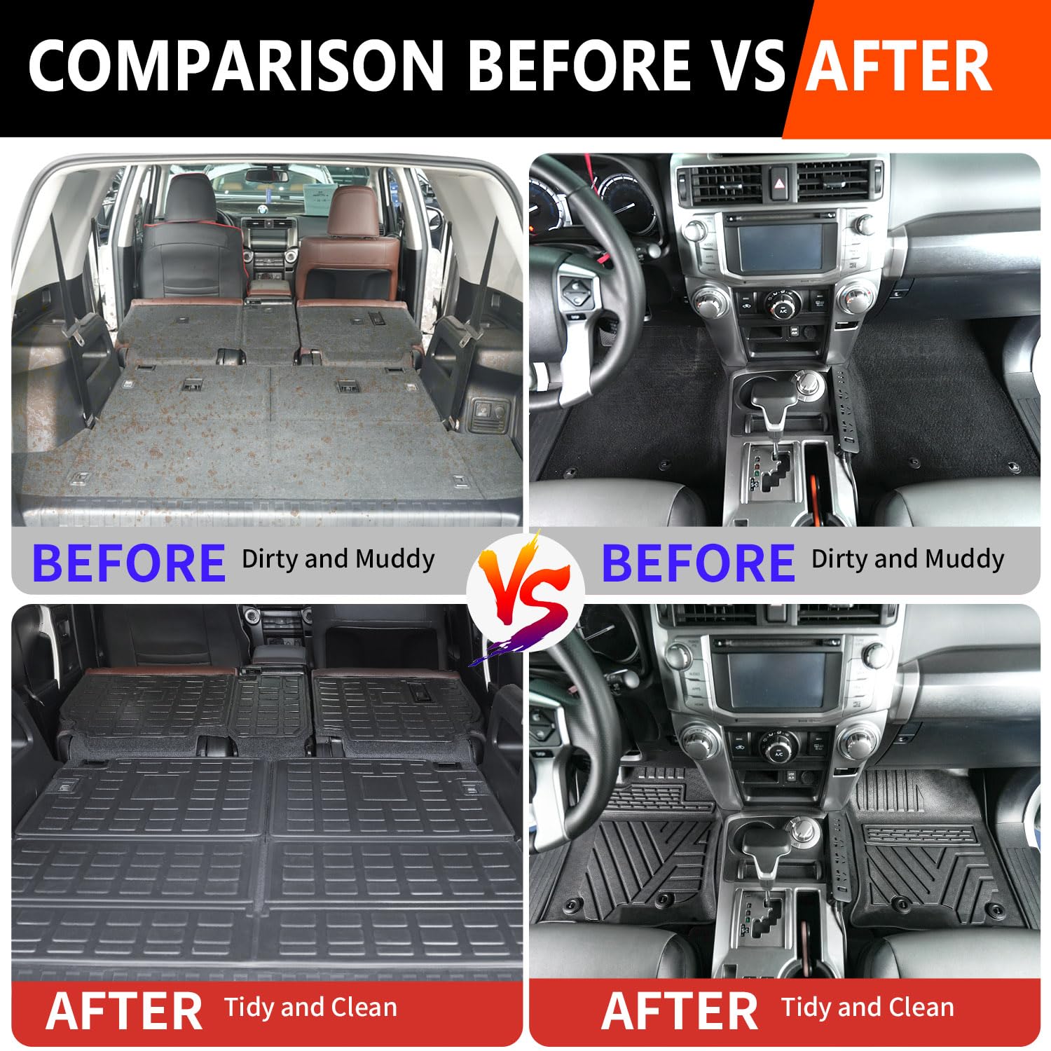 Fit 2013-2024 Toyota 4Runner 7 Seats Trunk Mat Cargo Liner (3rd Row Backrest Mats Trunk Mat Floor Mats) - Walmart Supplies - View #2