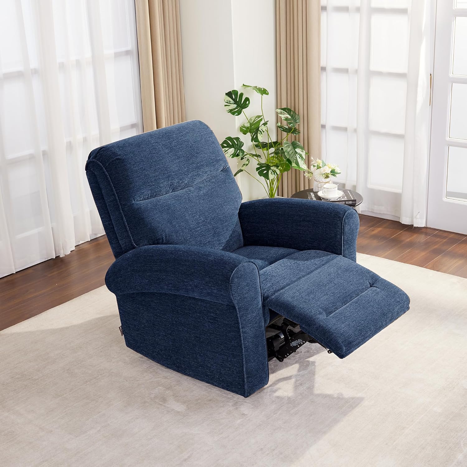 MCombo Power Wall Hugger Recliner Chair for Small Space RV Living Room, USB & USB-C Charging Ports, Modern Rolled Arm Recliner PR630 (Navy Blue, Medium)
