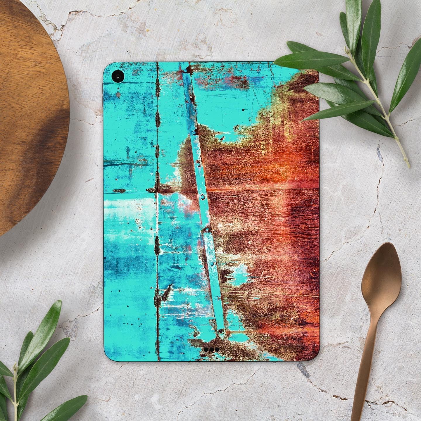 DesignSkinz - Compatible with iPad 1st Gen - Skin Decal Protective Scratch Resistant Vinyl Wrap - Bright Turquise Rusted Surface