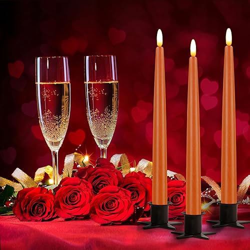 Miniatura 6 de CVHOMEDECO. Velas cónicas sin llama con control remoto de 10 teclas, funciona con pilas, velas LED parpadeantes con mecha 3D para ventana,