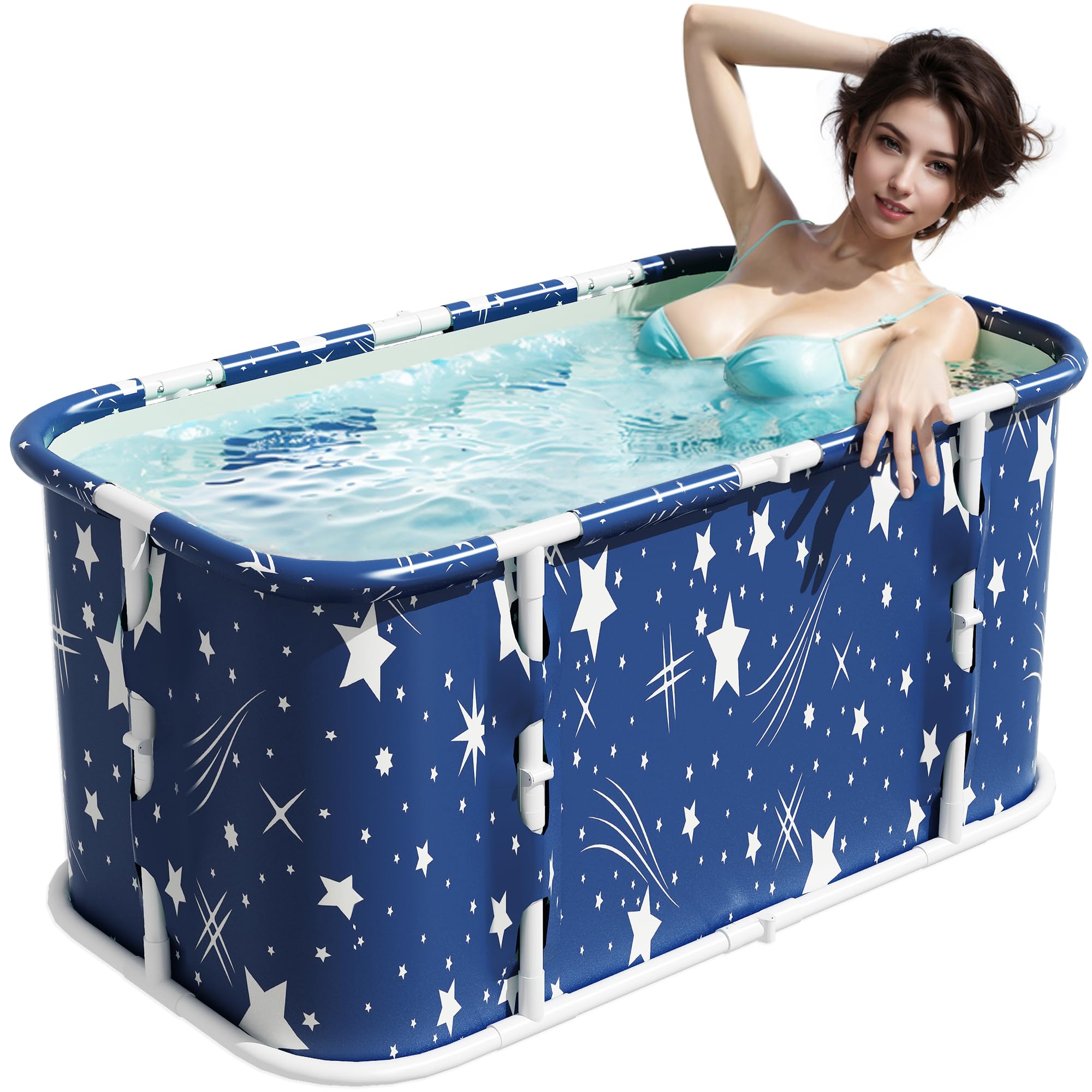 Vasca da bagno pieghevole portatile, vasca per ammollo per doccia calda e bagno di ghiaccio, vasca da bagno sauna indipendente per adulti, 110L x 60L x 52A cm, blu scuro