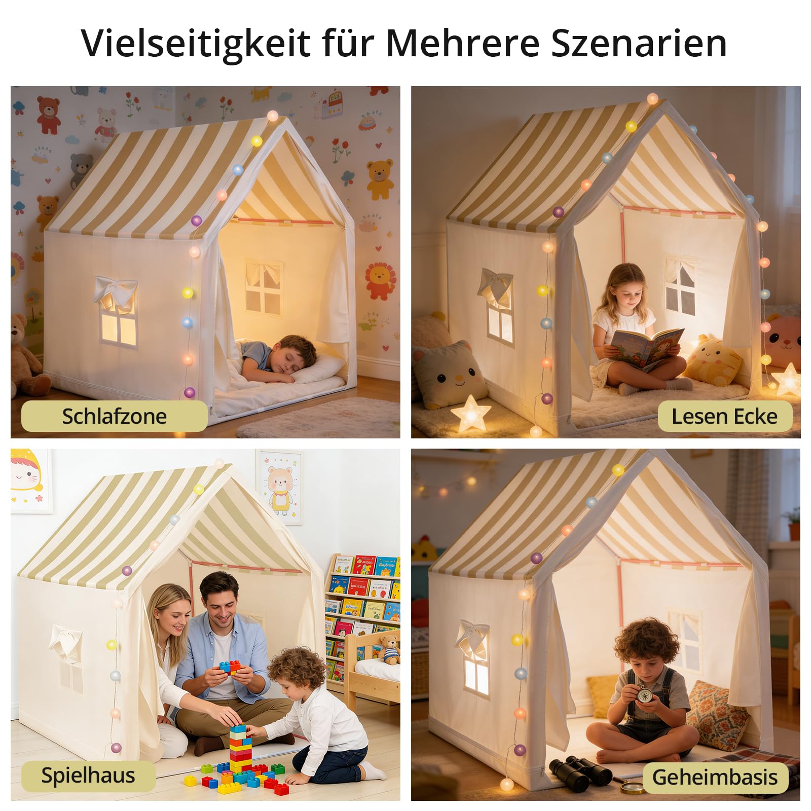 Anbte Kinder Spielzelt, Beige Streifen, für Kleinkinder ab 3 Jahren