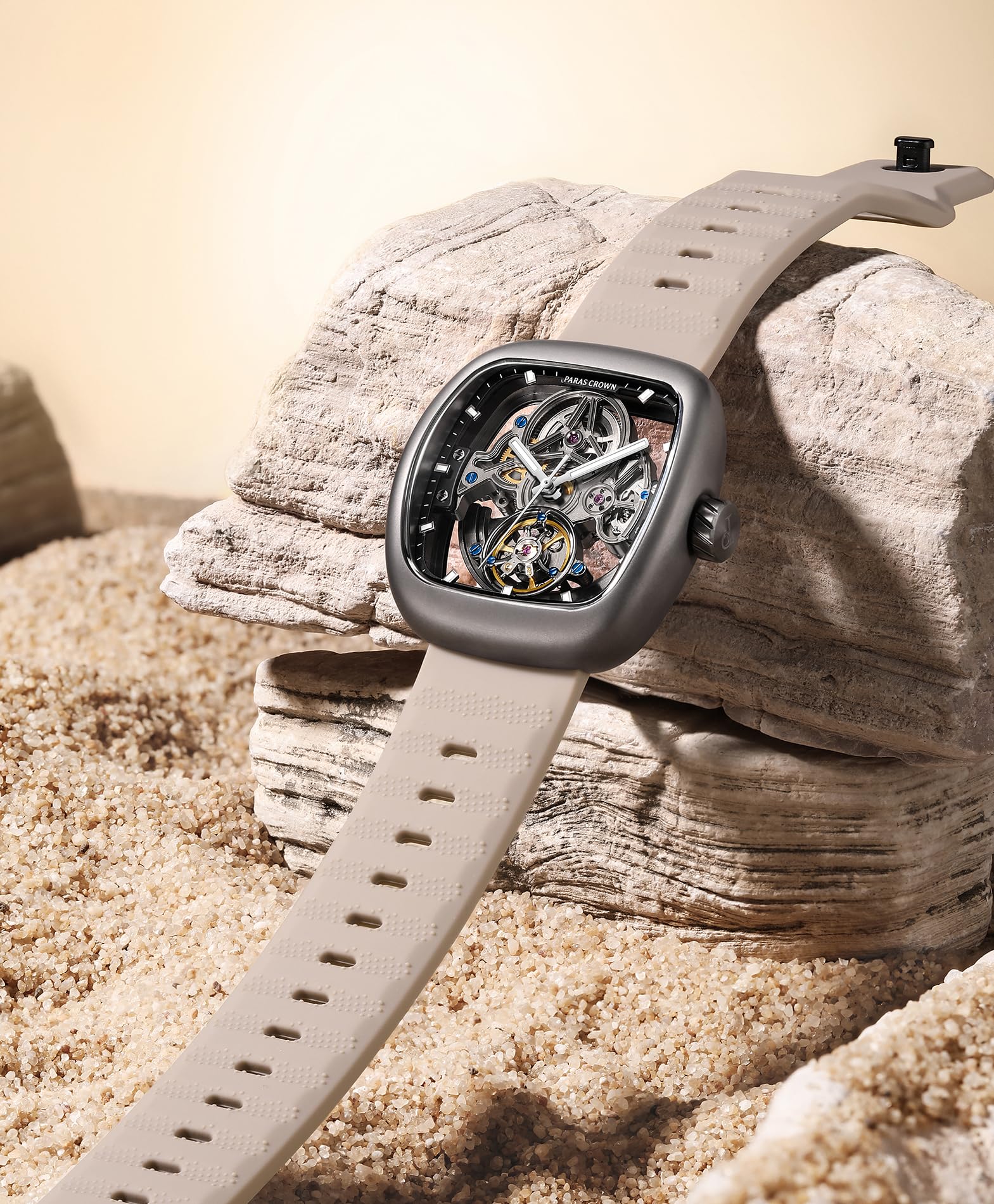 Paras Crown Uhren Herren Automatikuhr mit Automatikwerk – Uhr für Herren, Silikonarmband, 5ATM wasserdicht & Leuchtzeiger Armband Uhr