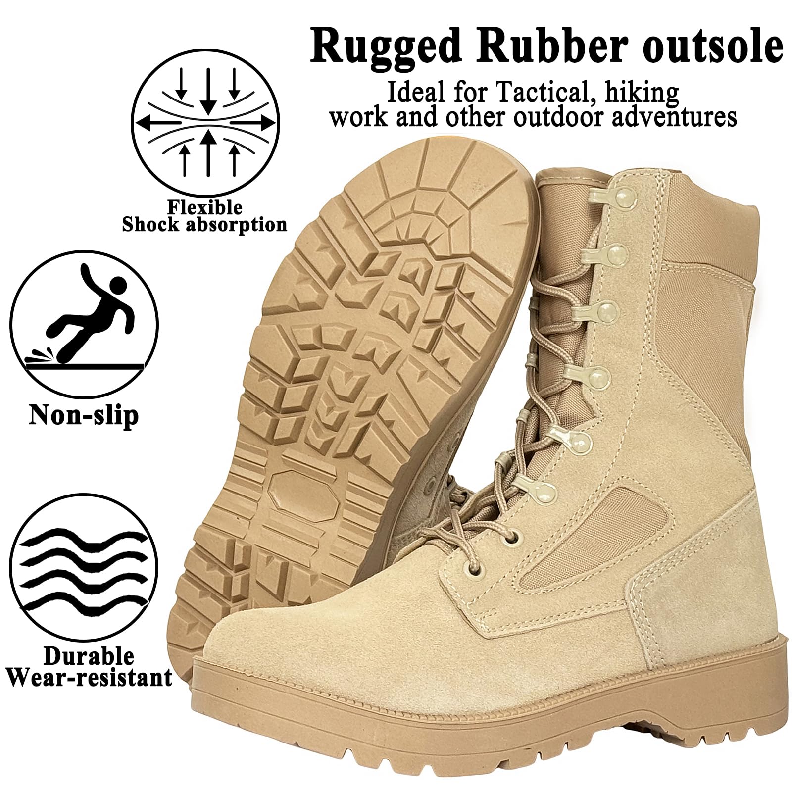 LAHORS Mens Military Tactical Boots Man Lace Up Hiking Work Army Boots Outdoor Men Combat Shoes (Sand, Adult, Men, 7, Numeric, US Footwear Size System, Medium)