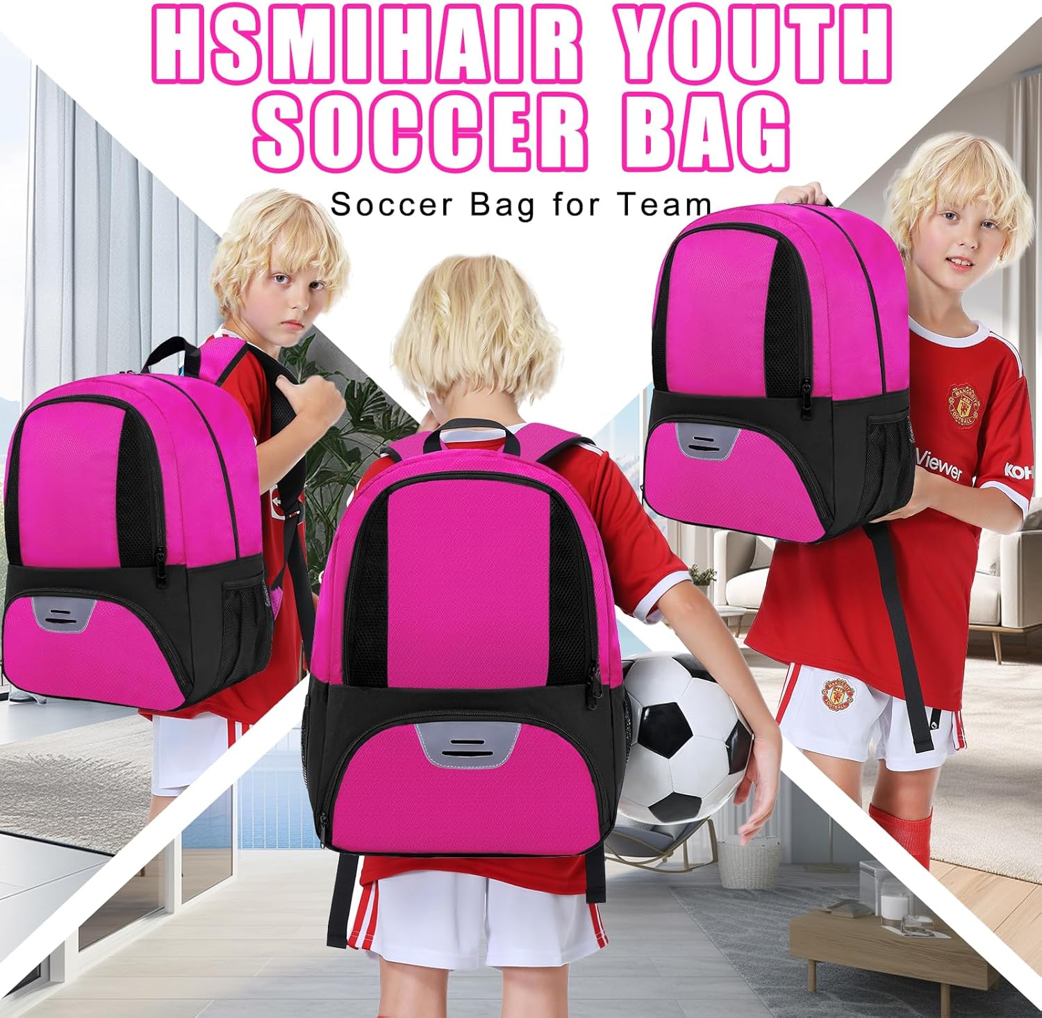 Soccer Bag,Youth Soccer Backpack, Football Volleyball Basketball Backpack fo,Sport Equipment Bags with Shoe compartment - Image 6