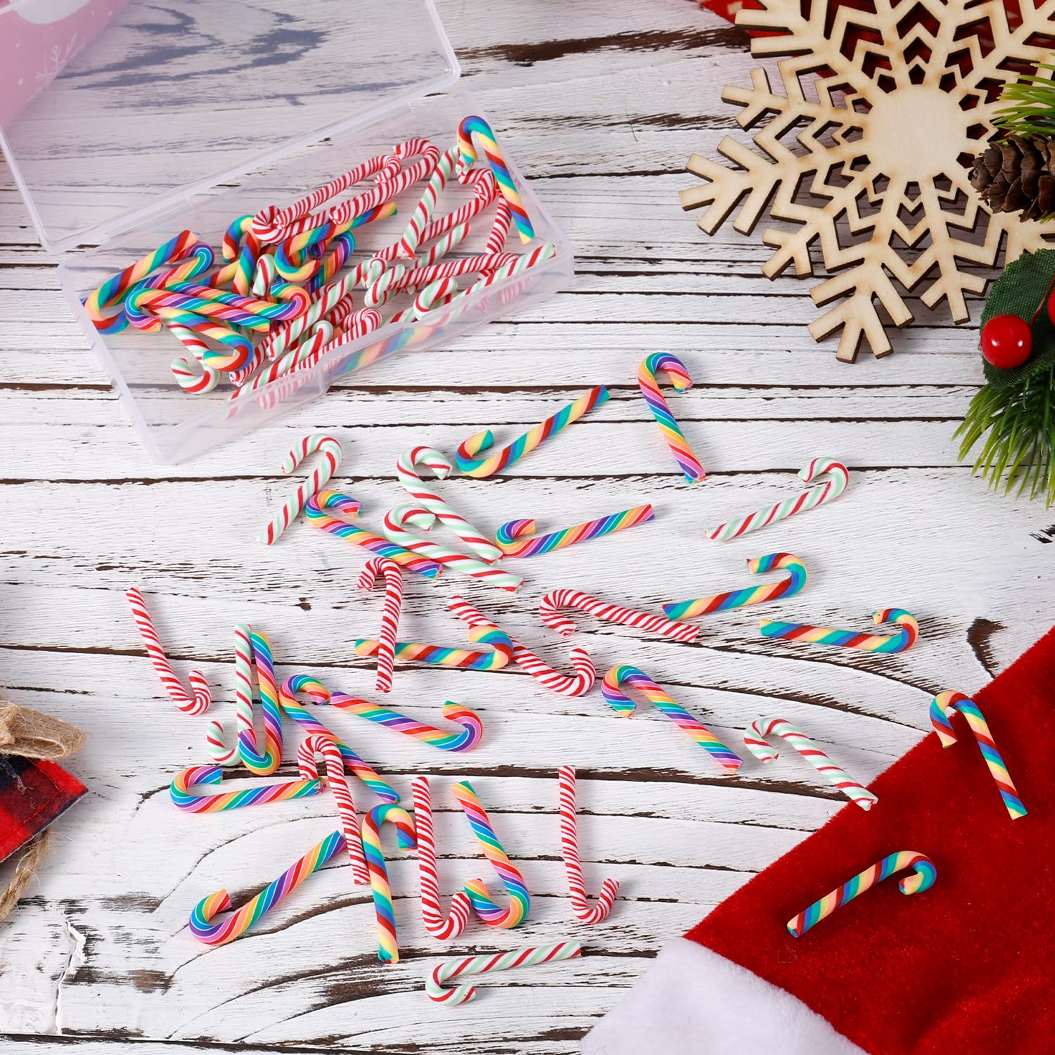 60pcs Mini Christmas Candy Decorations, Christmas Miniatures for Crafts Faux Candy Canes Xmas Candy for Crafts Ornaments Soft Clay Candy Canes for Tree Hanging DIY Crafts Party Decor - Image 3