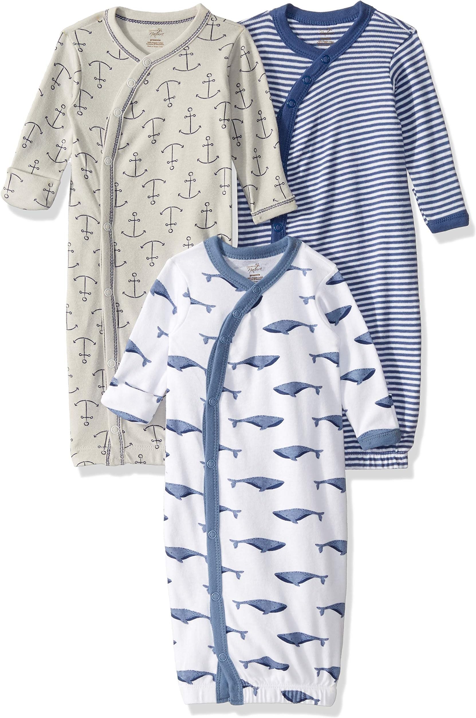 Touched by NatureBaby Organic Cotton Kimono Gowns Nightgown (Pack of 3)