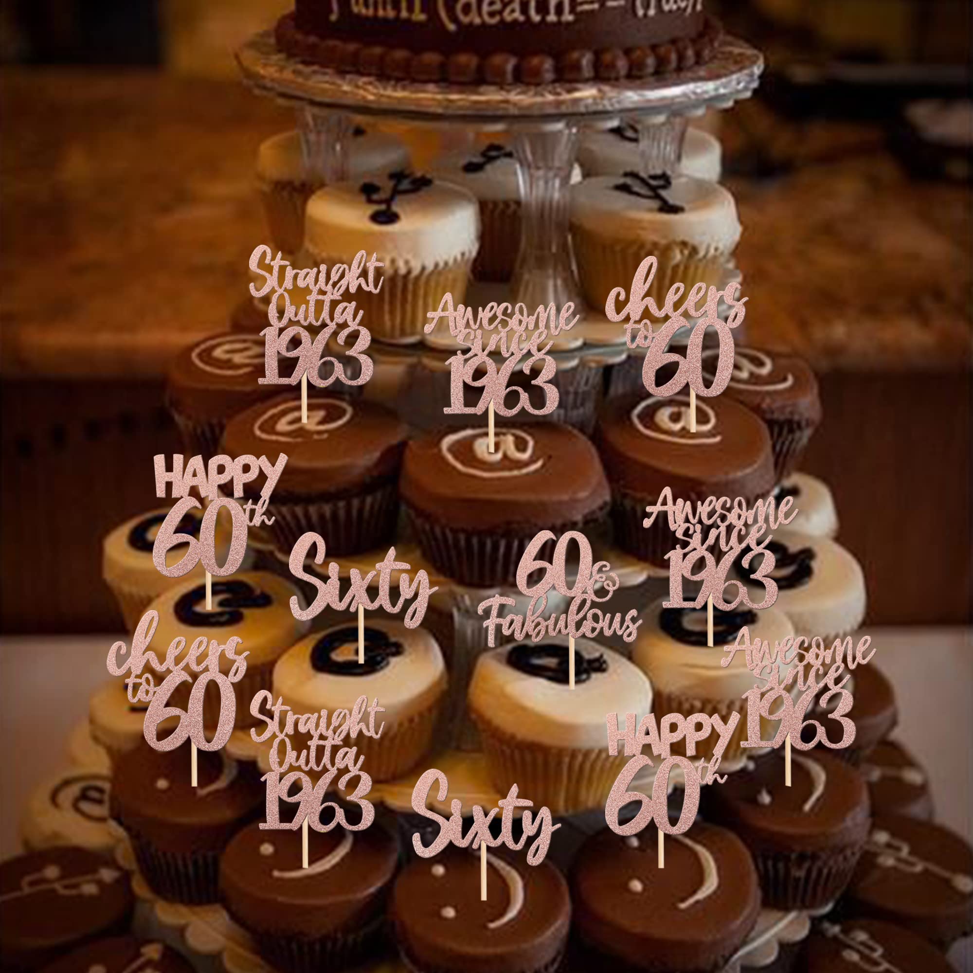24 Stück Cupcake-Topper „Straight Outta 1963“ – Für 60. Geburtstag, Schwarz, 5,6 X 12,7 Cm