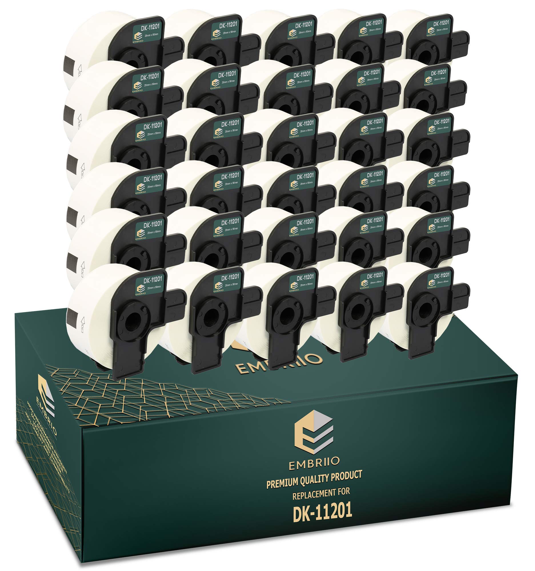 EMBRIIO DK-11201 Kit 30 Rotoli Etichette Adesive DK 11201 Sostituzione per Brother P-Touch QL-700 QL-570 QL-500 QL-810W QL-820NWB QL-800 QL-710W QL-720NW QL-560 QL-550 QL-1110NWB QL-1060N, 29mm x 90mm