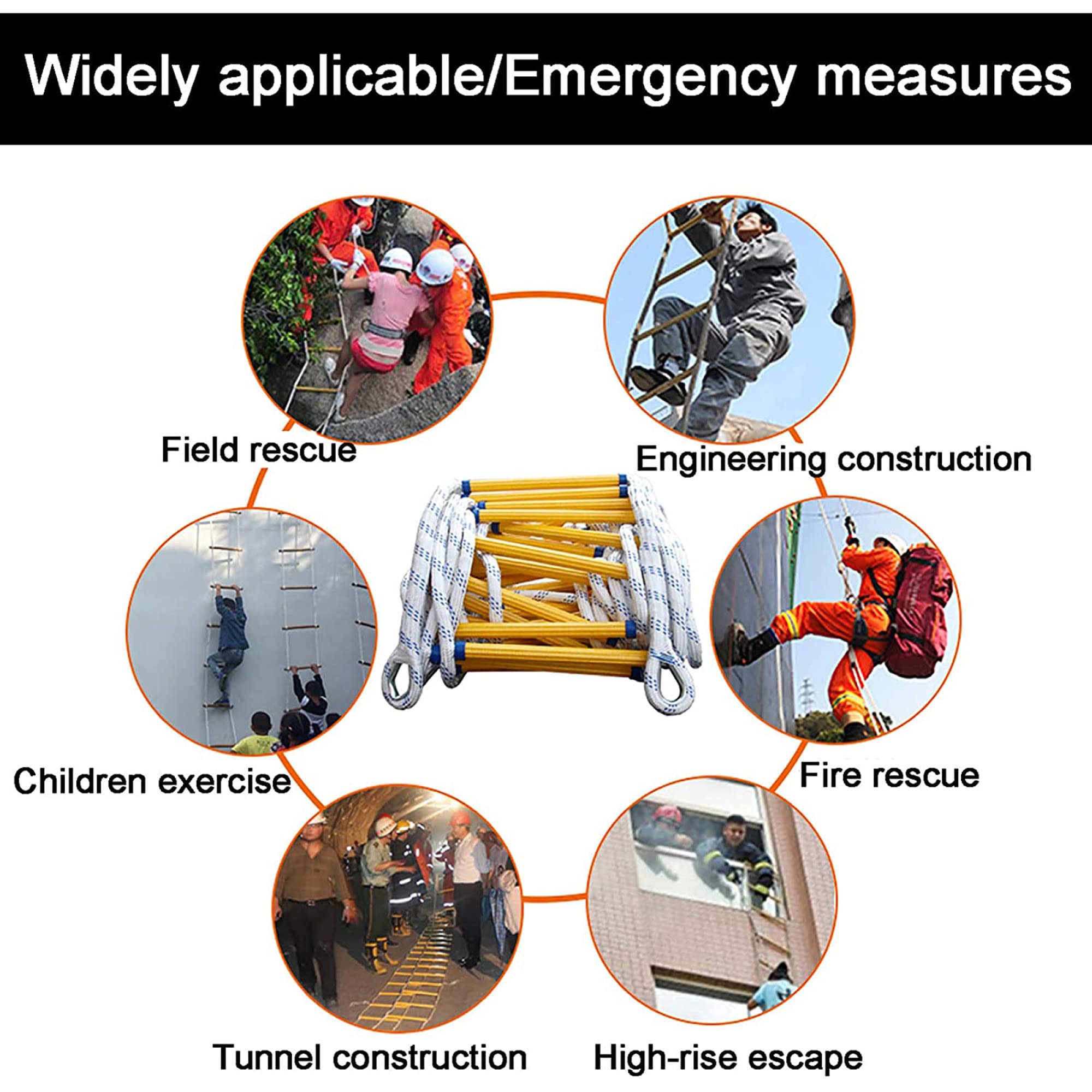 Échelle De Corde De Secours 4m Ou 5m - Échelle De Sécurité Robuste Espacement 30cm Avec Mousquetons