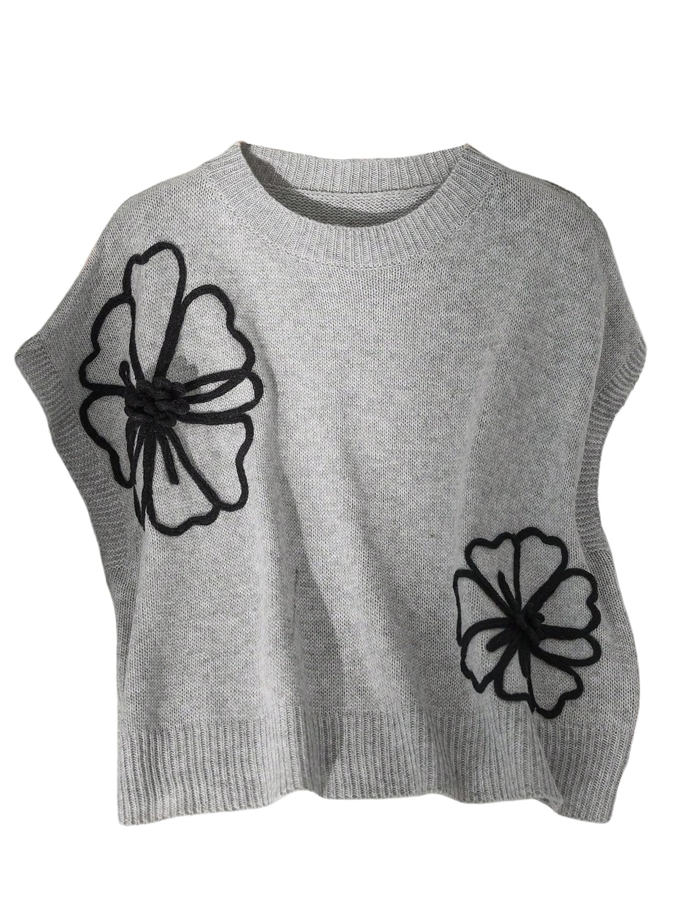 Verdusa Womens Plus Size Floral Sweater Dolman Short Sleeve Crew Neck Knitted Pullovers