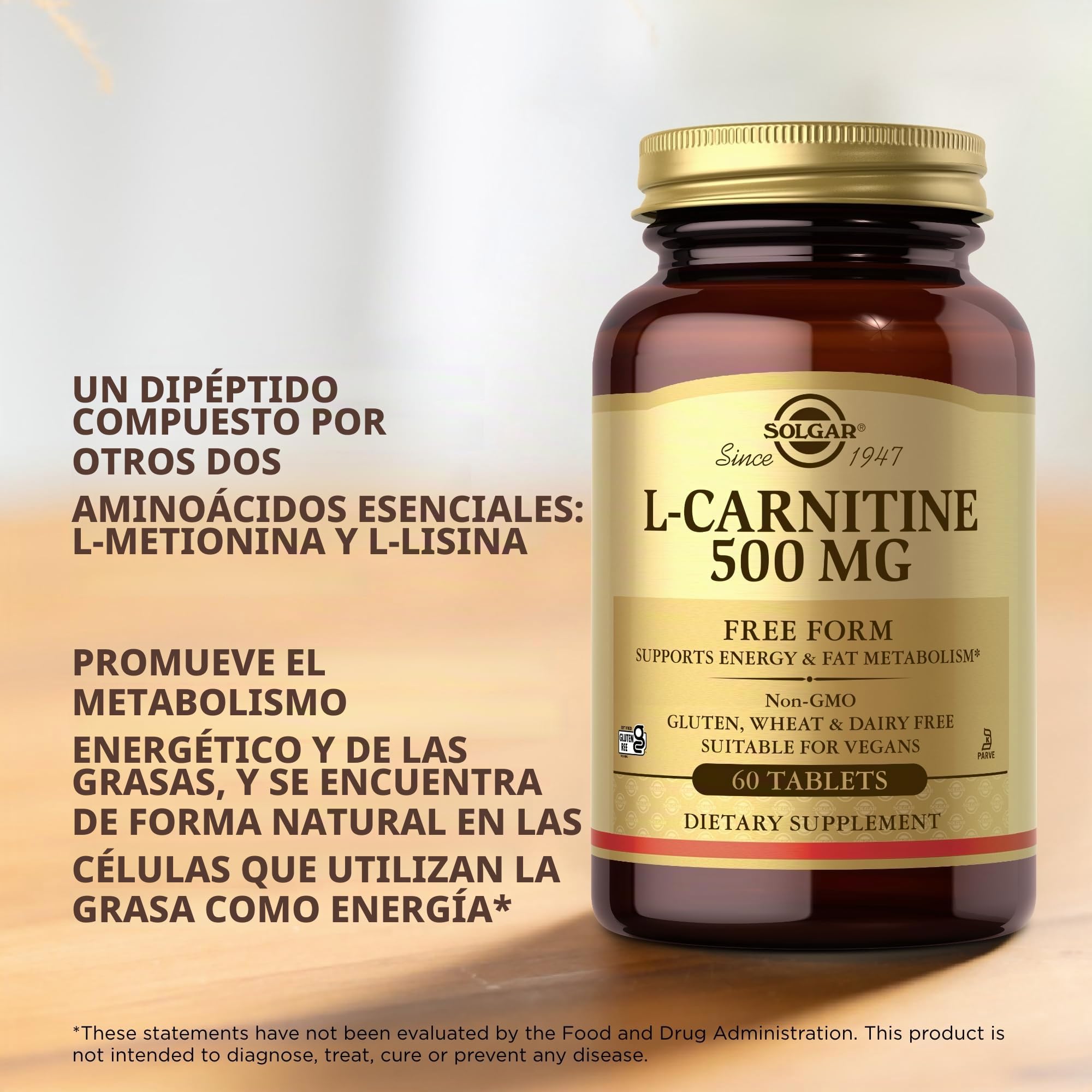 Solgar L-Carnitina Comprimidos de 500 mg, Envase de 60