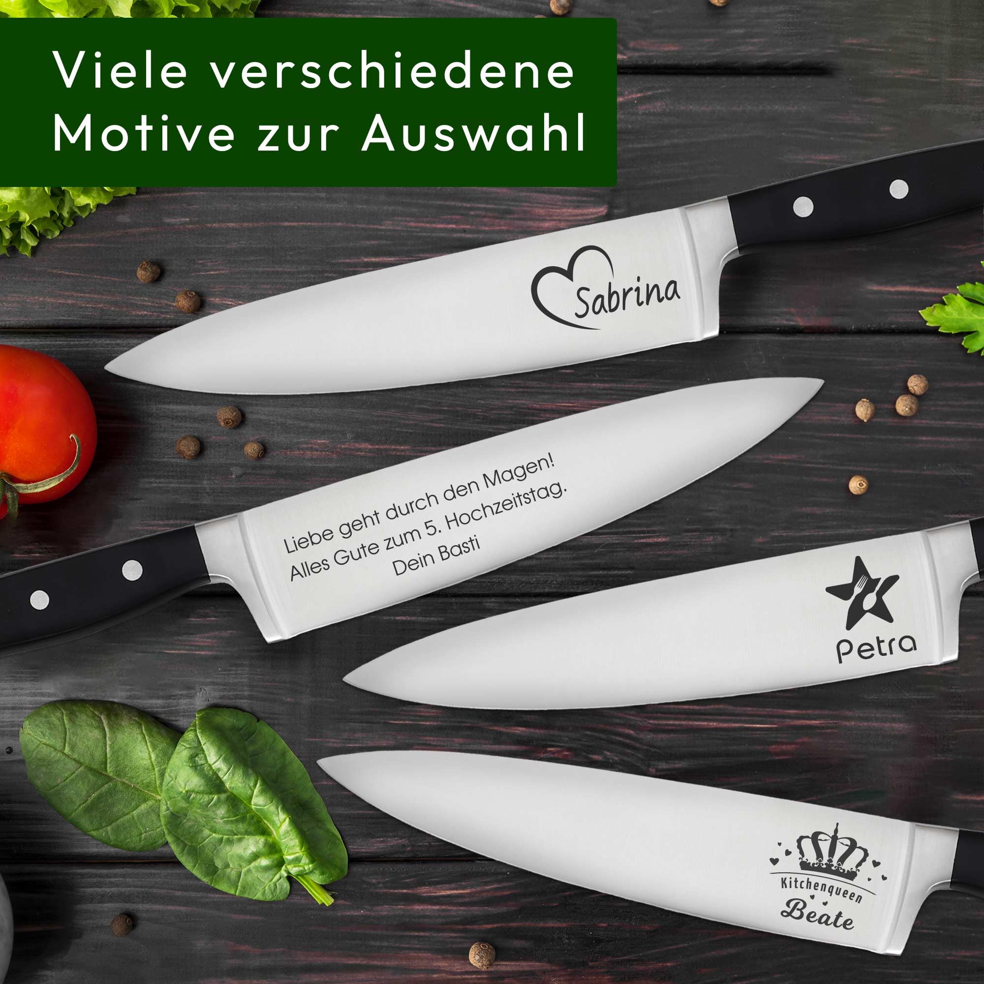 ADAM WILD Küchenmesser mit Gravur | Koch-Geschenk für Männer | Kochmesser | Für Hobbyköche | scharfe Edelstahlklinge 20 cm | ergonomischer Griff | mit Name & Motiv gravierbar | in Geschenkbox