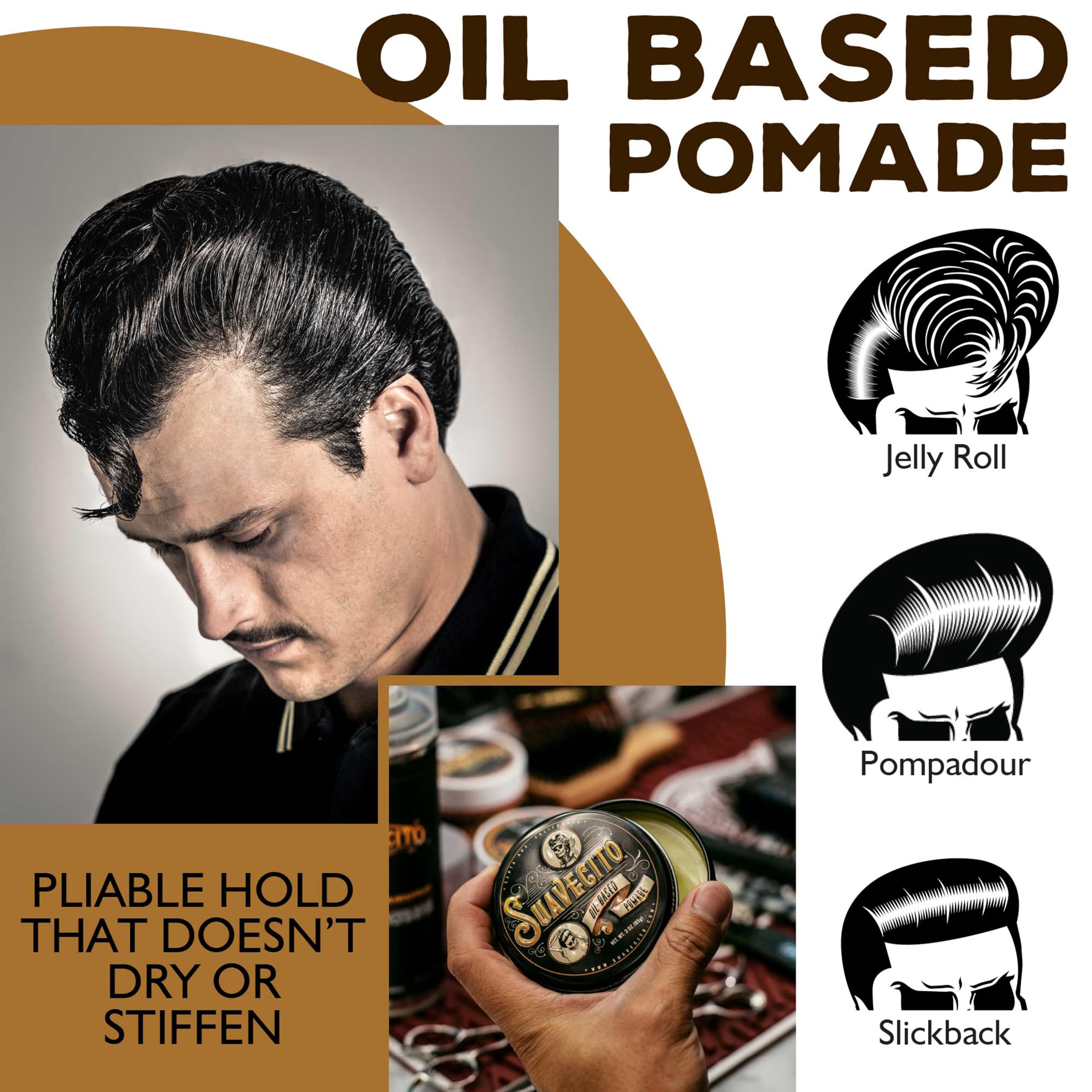 Suavecito Oil Based Pomade, High Shine Long Lasting Hold, ölbasierte Pomade, Perfect For Any Hair Type, 3oz/85g