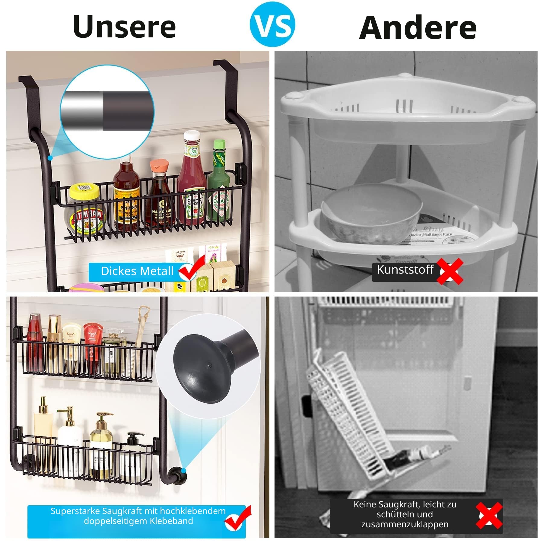 Tür Türorganizer Hängeorganizer Türregal zum Einhängen Metall Türs Organizer Küche Bad Türs Gewürzregal Türs Badregal Ohne Bohren 6 Körben mit 4 Hakens Schwarz Hängeorganizer Tür Regal Körbe
