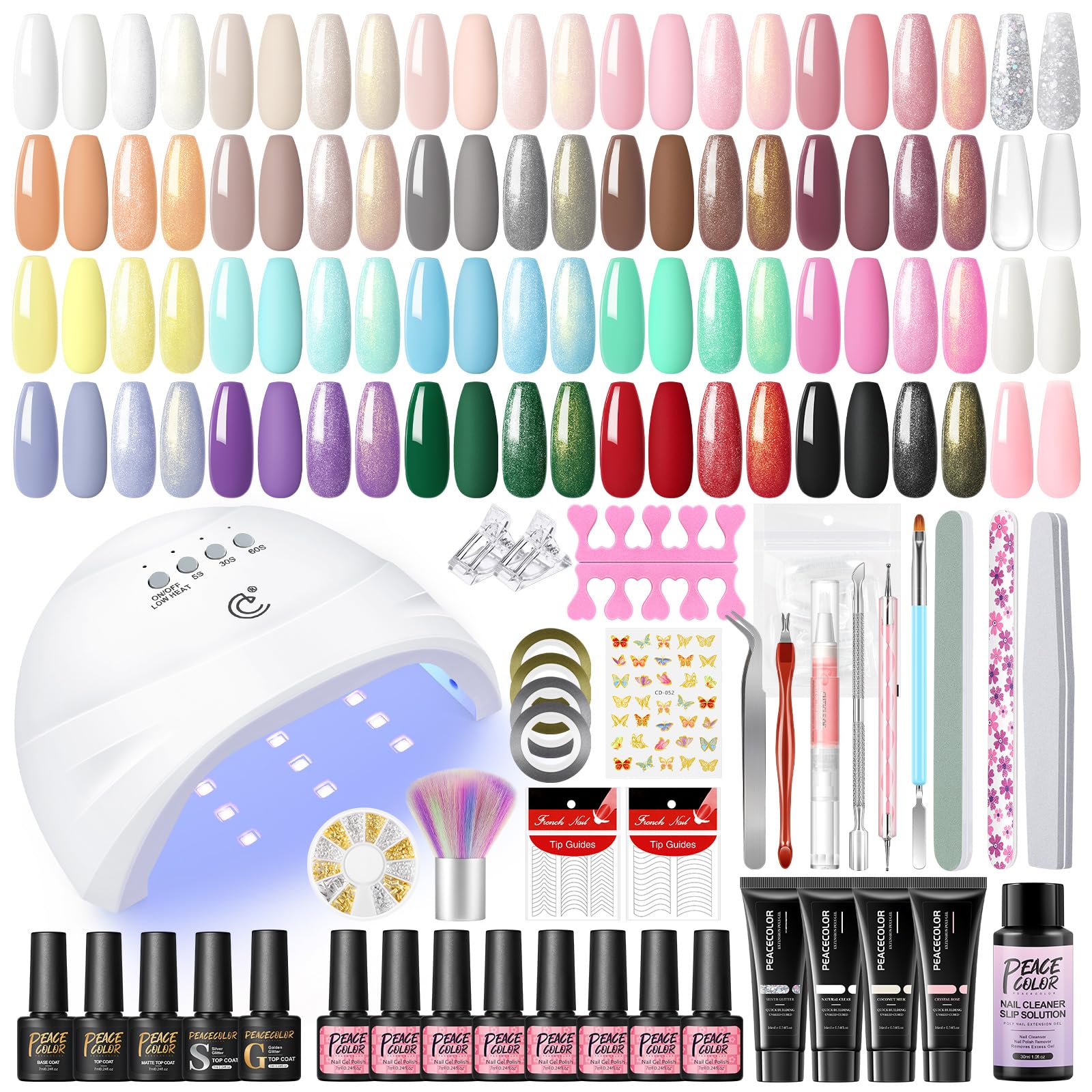 PEACECOLOR Kit Uñas Semipermanentes con Lampara UV/LED, 20 Colores Esmalte Semipermanente +4 Colores Poligel, Base y Top Coat Kit Uñas de Gel para Principiantes Regalo