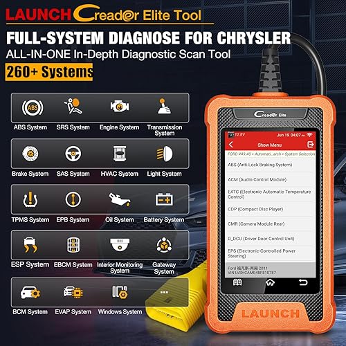Miniatura 3 de Lector Creader Elite OBD2 de LAUNCH, escáner compatible con Chrysler Dodge Jeep, lector de códigos de sistemas completo con todas las funciones de