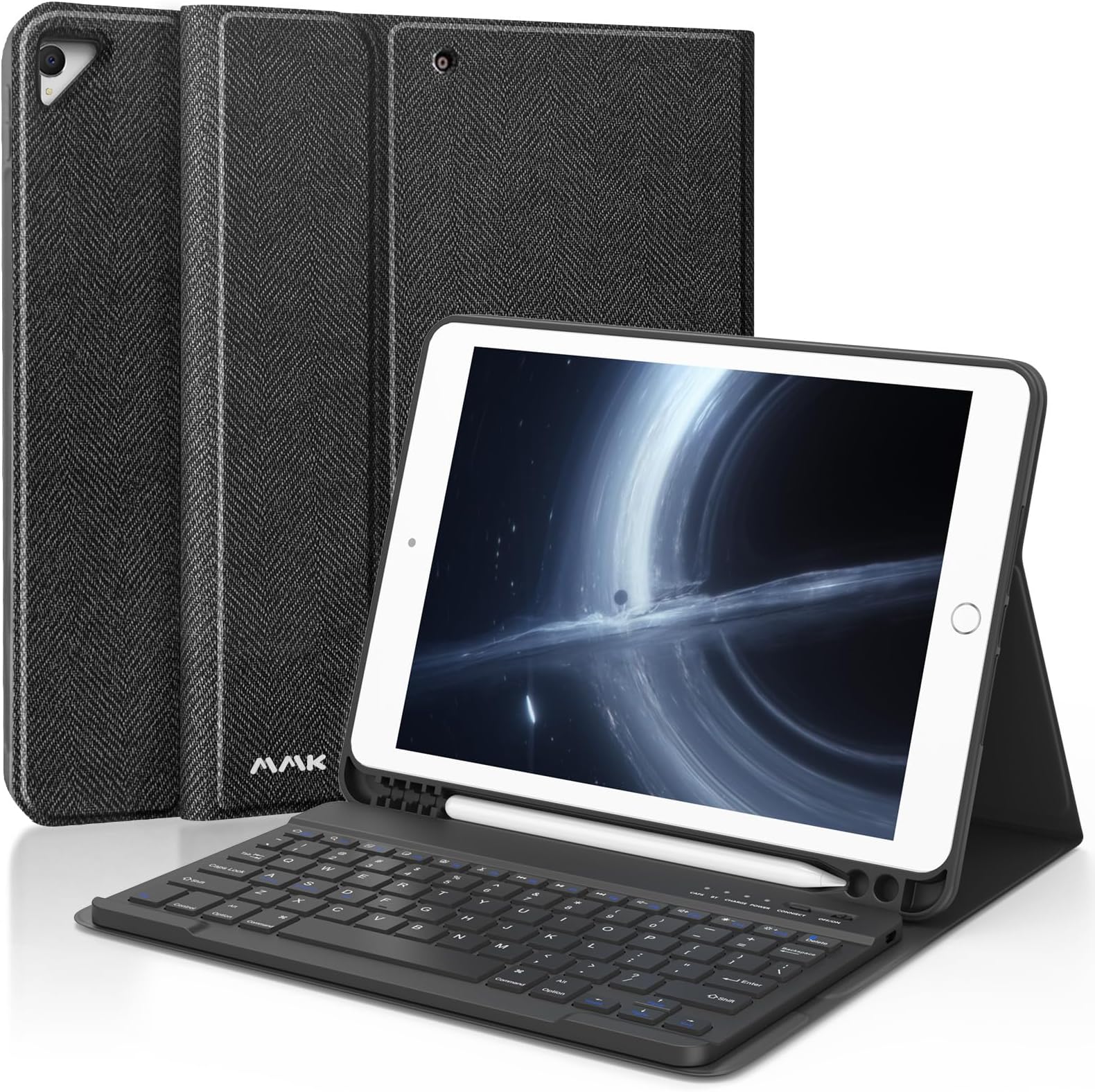MMK for iPad Keyboard Case for 10.2" 9th/8th/7th Generation 2021/2020/2019, Detachable Wireless BT Keyboard with Magnetic Protective Cover with Pencil Holder for iPad Pro 10.5" 2019