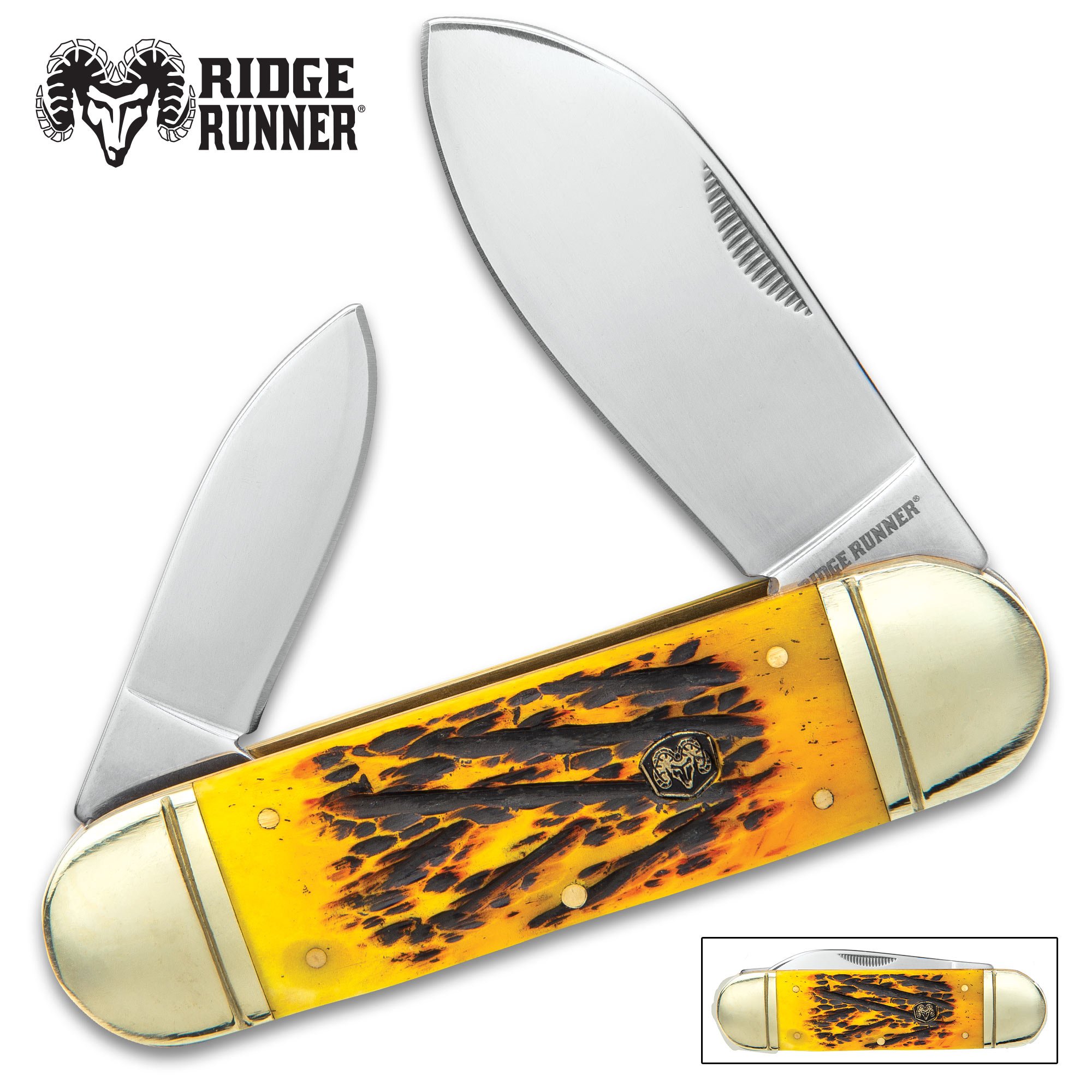 Ridge Runner Journeyman Elephant Toe Traditional Pocket Knife/Folder - 420 Stainless Steel, 2 Blades - Classic Jigged Bone Handle, Vintage Yellow - Everyday Carry/Collectible - 4 1/8" Closed