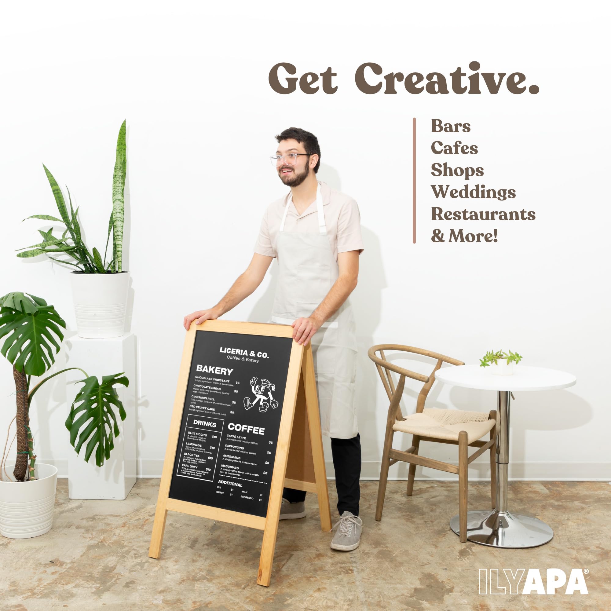 Drewniany znak A-Frame z gumką i kredą – 100 x 50 cm, magnetyczna tablica kredowa na chodnik, solidna wolnostojąca tablica typu "zrób to sam", do restauracji, biznesu lub na ślub