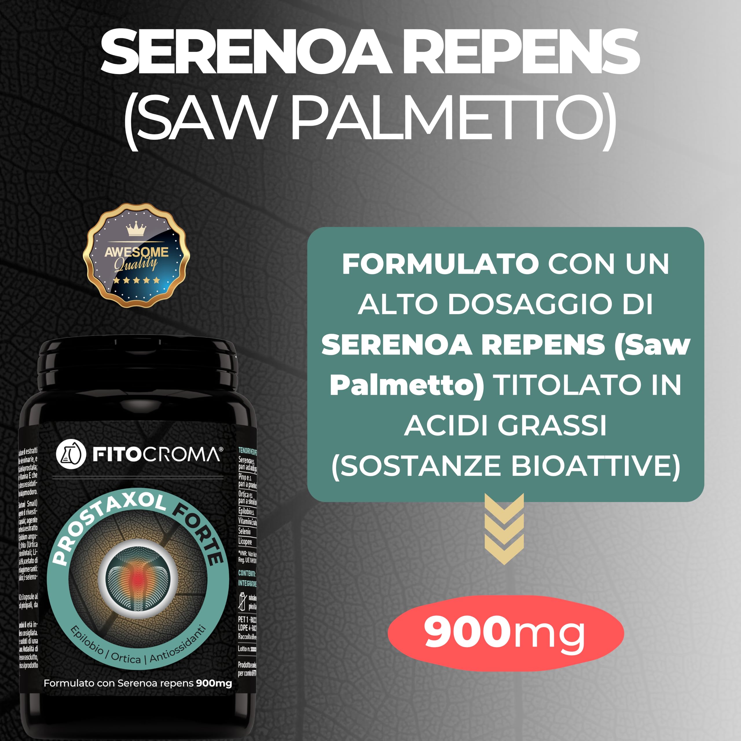 SERENOA REPENS FORTE 900MG - 180 capsule - Saw palmetto prostata, Integratore prostata, con Ortica, Epilobio, Licopene, Vit.E, Selenio e Proantocianidine, Formula Strong