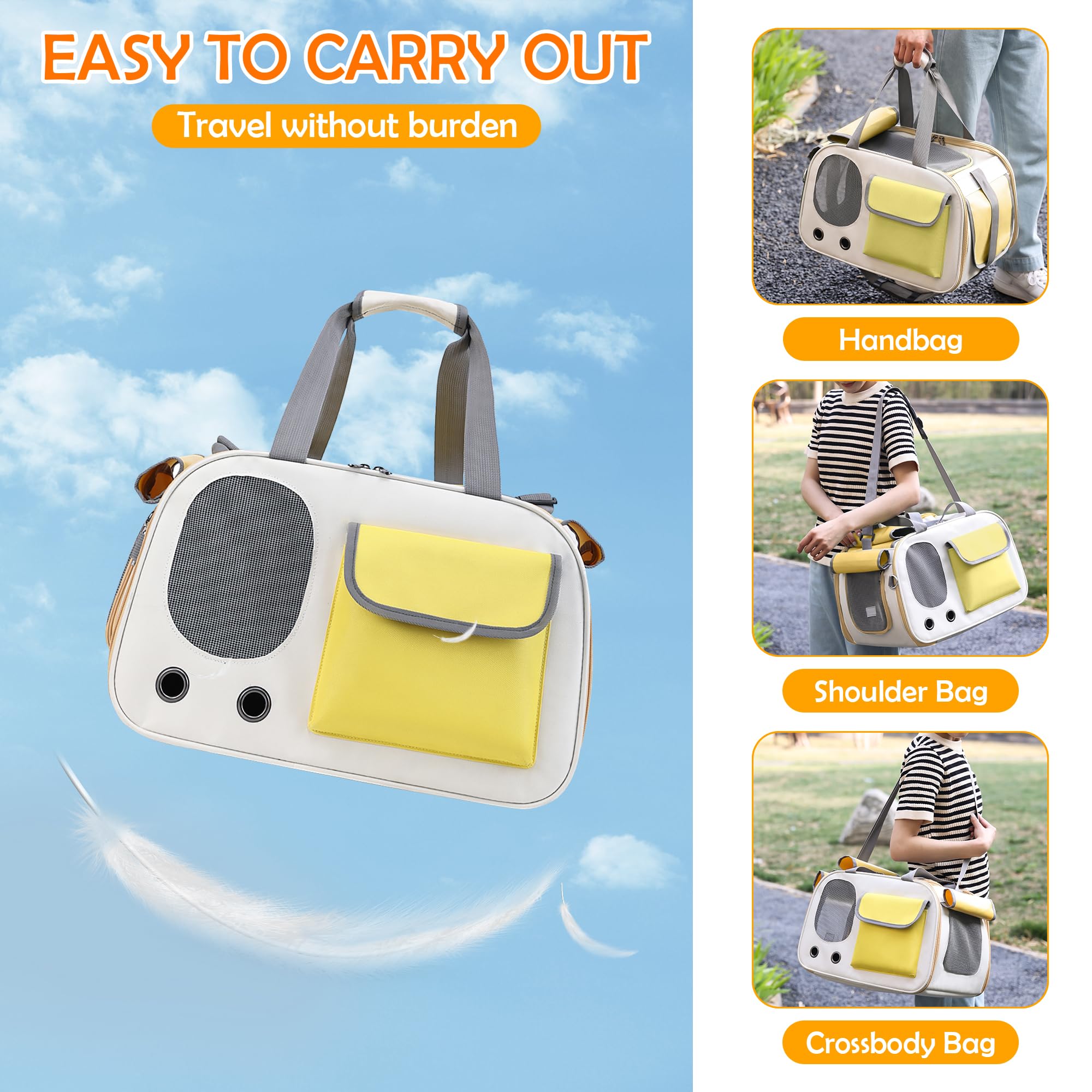 Trasportino Per Cani/Gatti ALLSOPETS - Approvato Compagnie Aeree, Traspirante, Tappetino Rimovibile, Giallo