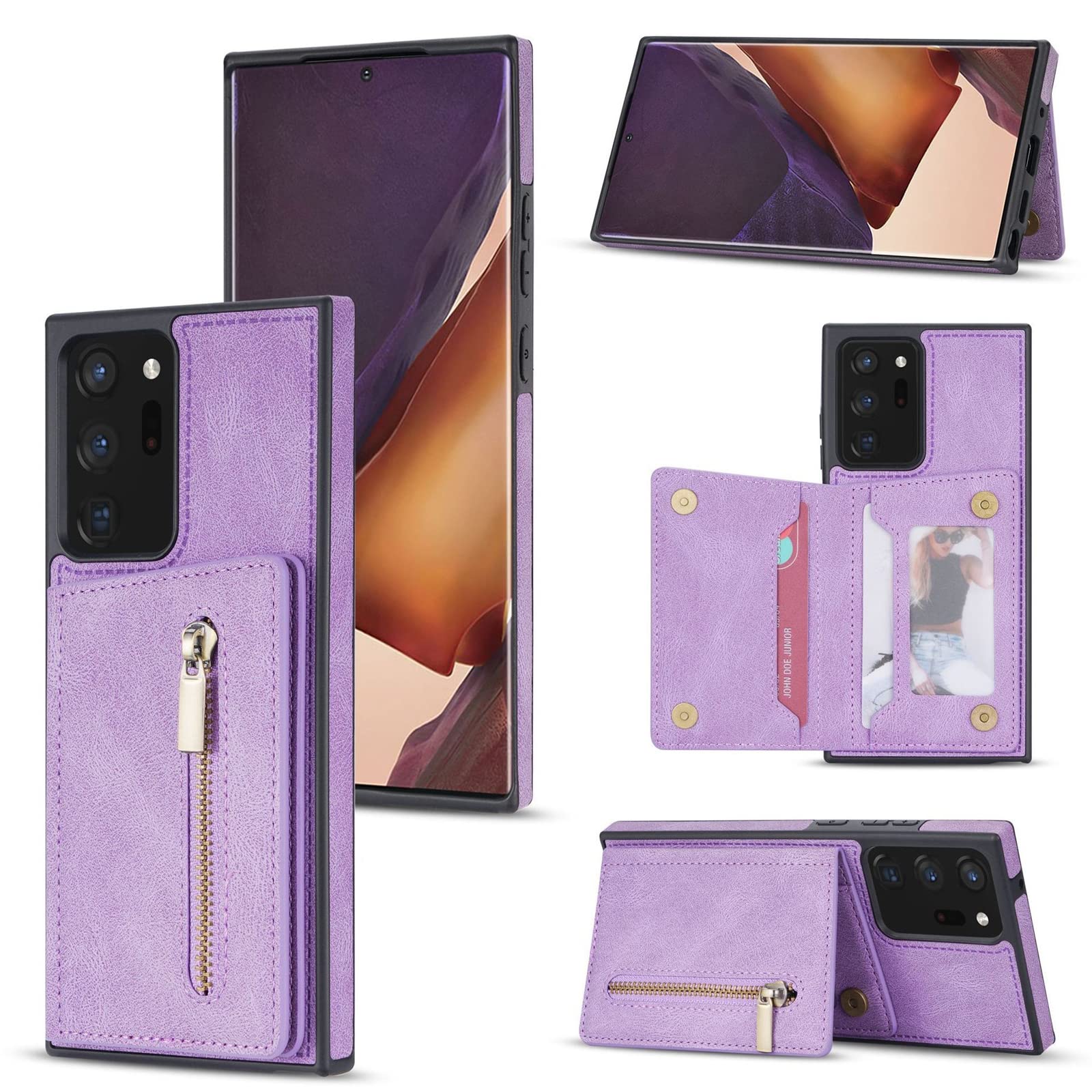 Custodia per Samsung Galaxy S22/S22+/S22 Ultra, Cerniera Custodia Portafoglio con Tasche Premium in Ecopelle Antiurto Cover Posteriore Flip TPU Protezione Case,Viola,S22plus 6.55"