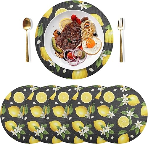 Miniatura 3 de Sliced Lemons Round Place Mats, Heat Resistant Non Slip Dinner Placemats Round for Kitchen one sizex1