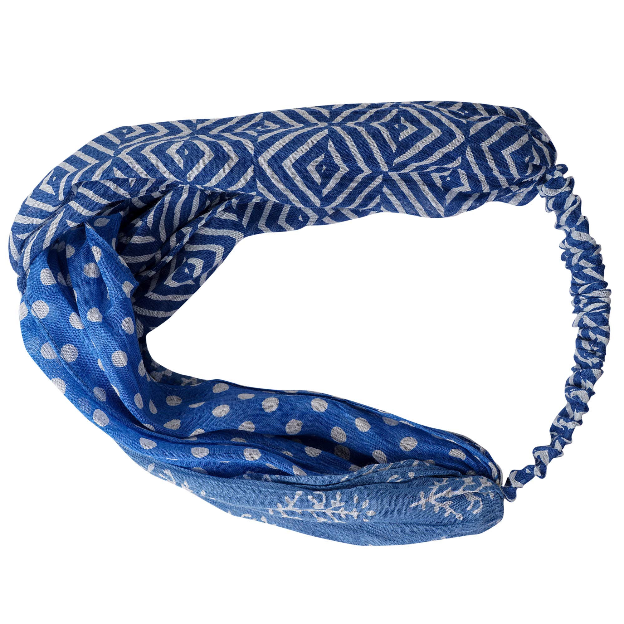 Women's Cotton Blue/White ZikZak Geometric print Knotted Hair band