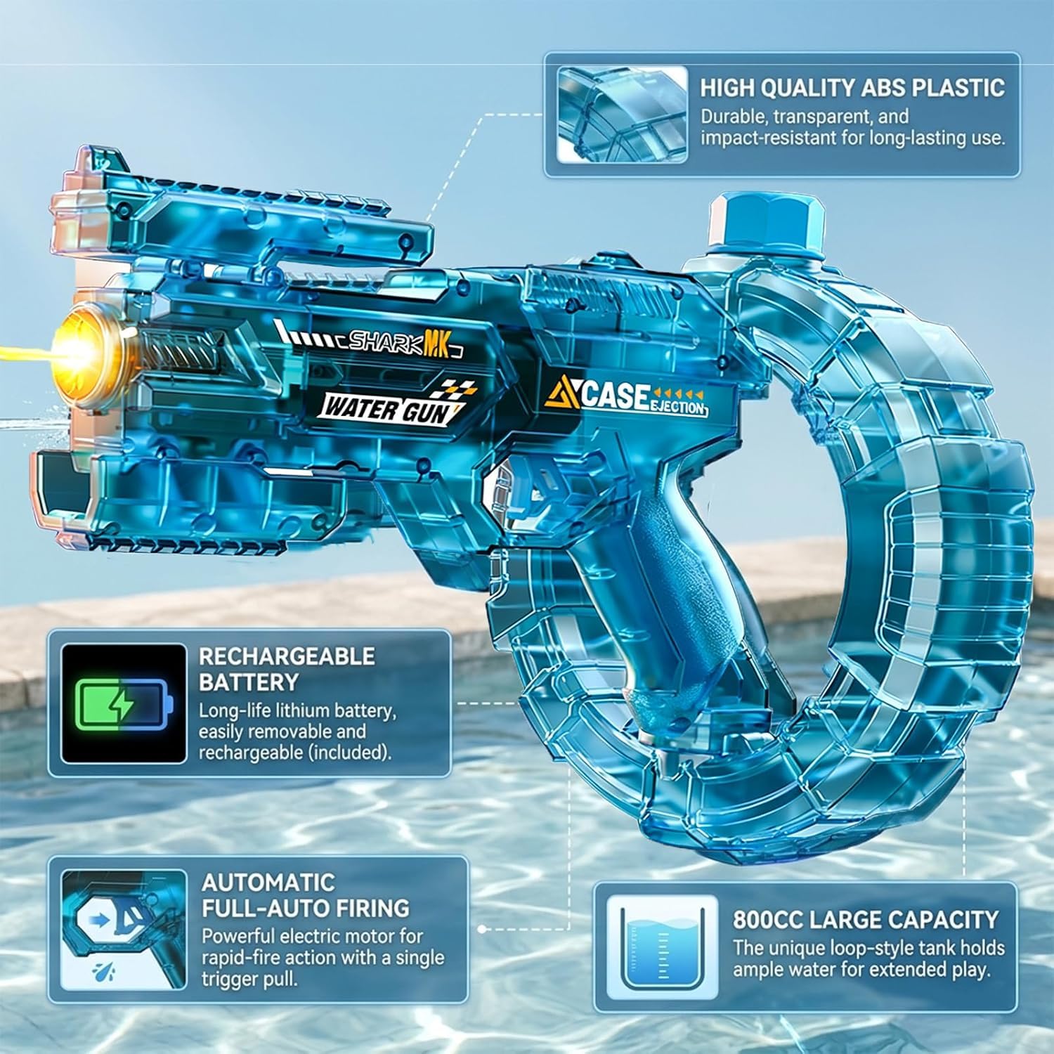 Wasserpistole Elektrisch Mit Blitz Led Effekten, Wasserpistole GroßE KapazitäT Reichweite Wiederaufladba FüR Erwachsene Und Kinder Automatische Wasserpistole FüR Pool, Strand Garten Outdoor (3PCS)