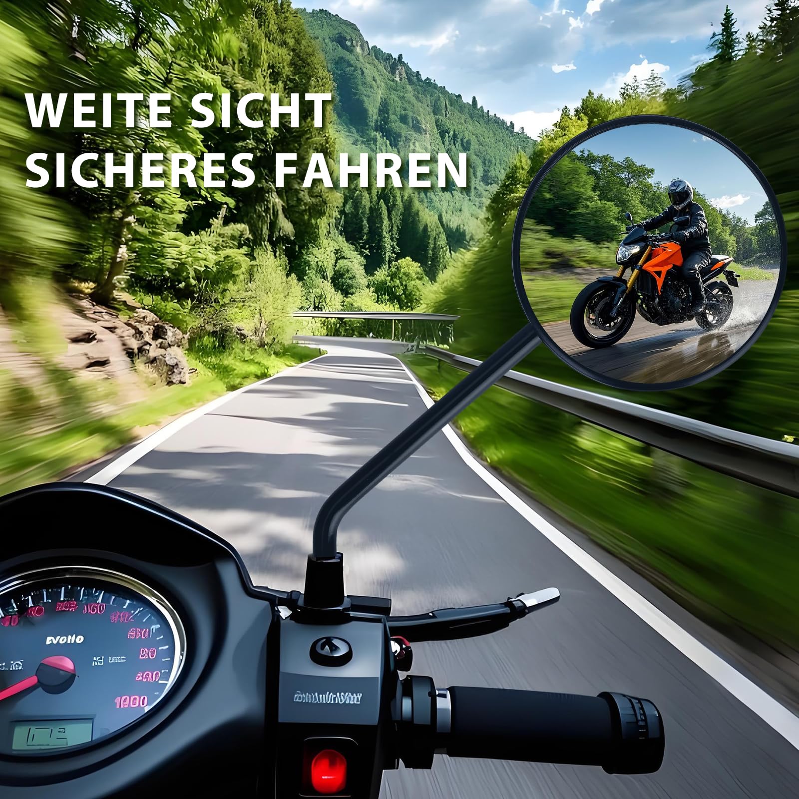 Lusterko motocyklowe z certyfikatem E9, okrągłe lusterko wsteczne obracane o 360°, lusterko motocyklowe M8, kompatybilne ze skuterem, skuterem, ATV, motorowerem, rowerem diktowym