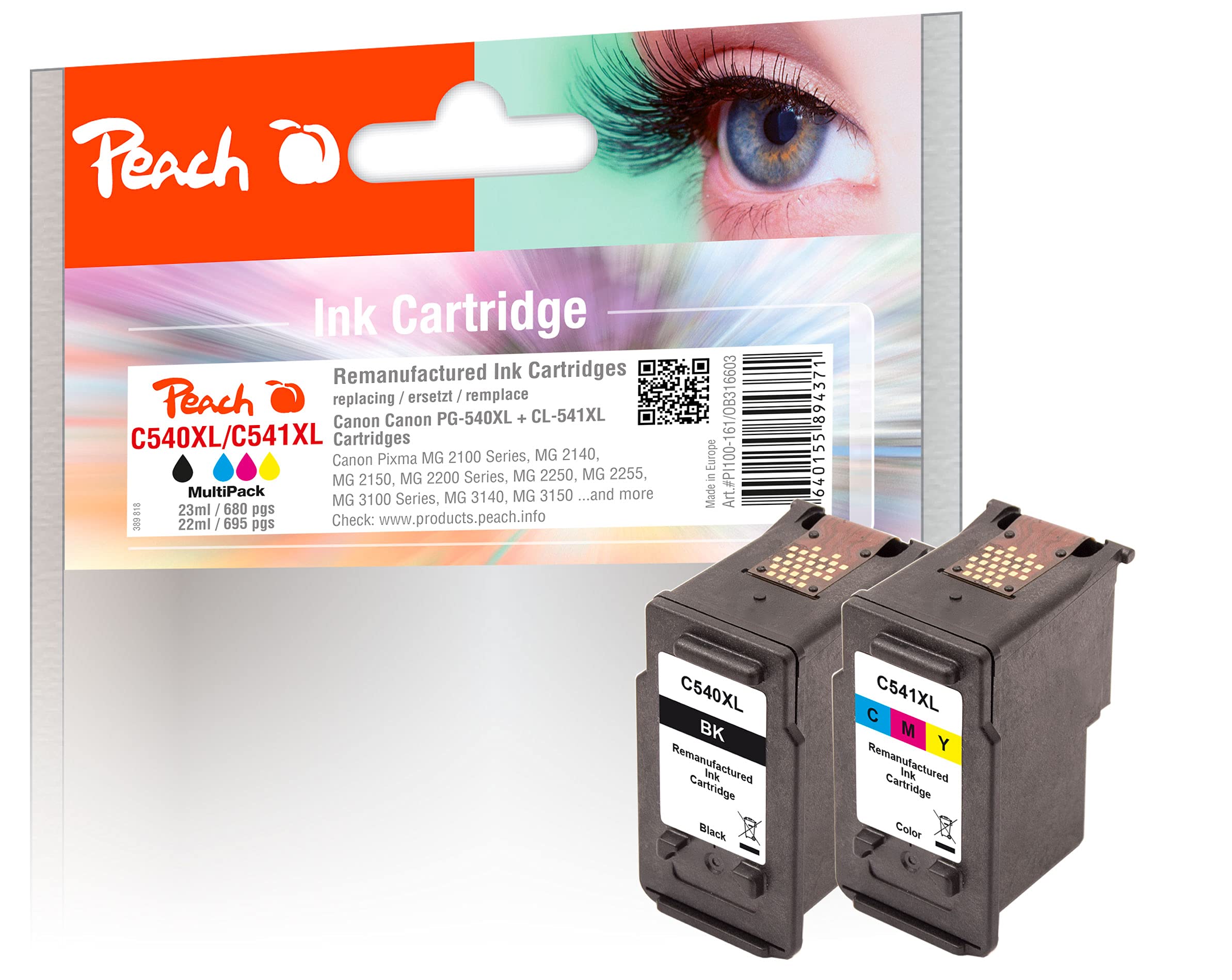 PEACH 316603 CARTUCHO DE TINTA PARA CANON PG-540XL, CL-541XL NEGRO, CIAN, MAGENTA, AMARILLO 2 PIEZA(S)