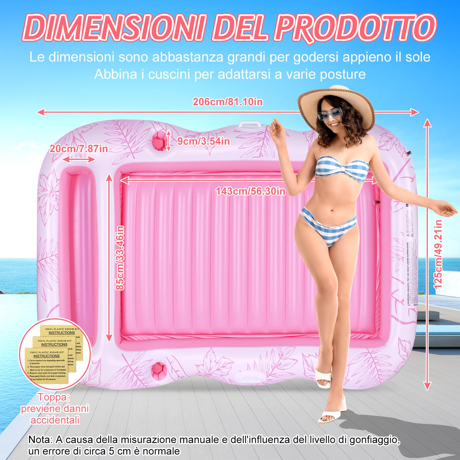 Charmofun Materassino Gonfiabile Abbronzante, Gonfiabile Galleggiante Materasso Piscina, Gonfiabile Tanning Pool, Lettino Gonfiabile Piscina con Portabicchieri e Portabibite per Adulti