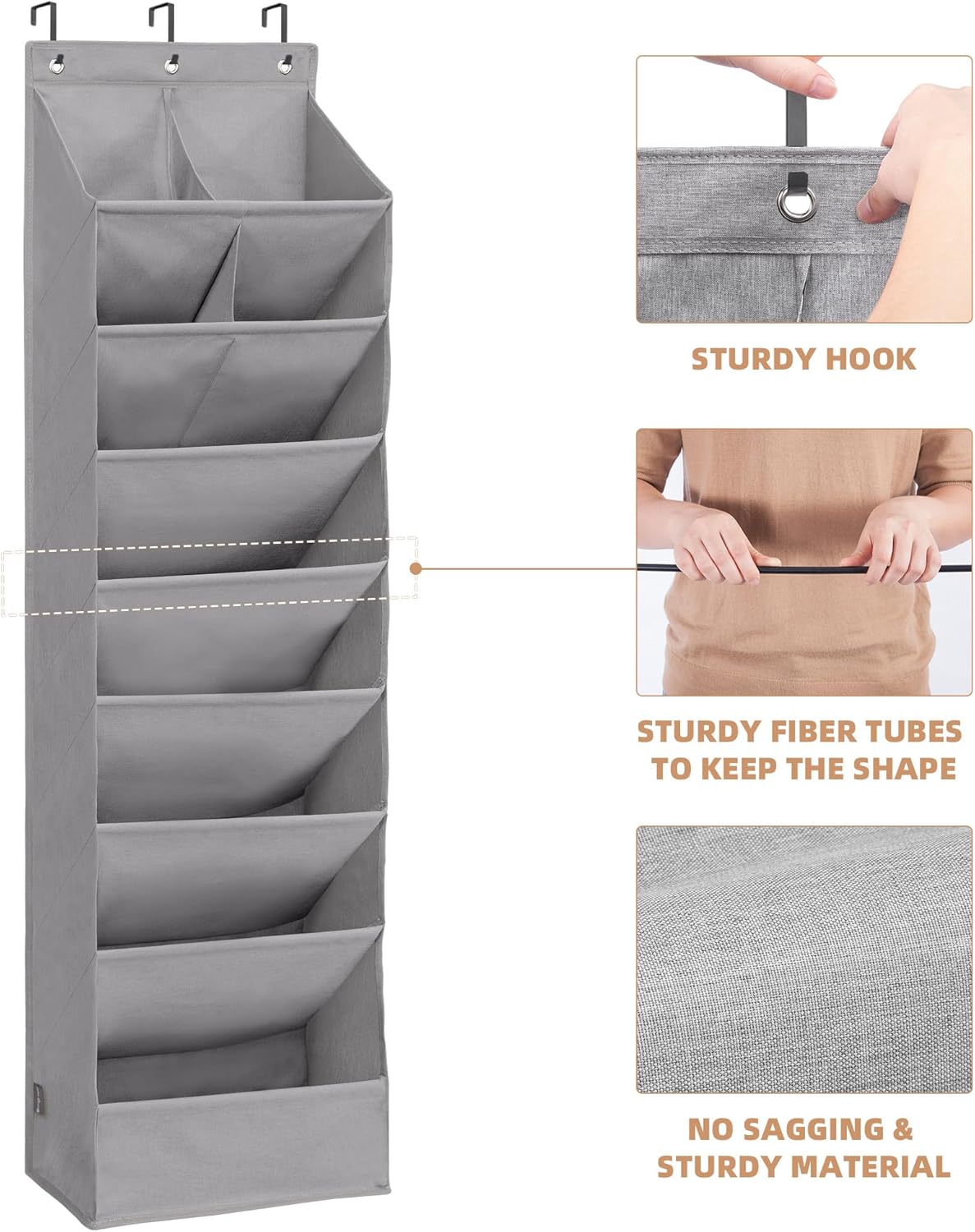 STORAGE MANIAC Over the Door Shoe Organizer Heavy-Duty Large Deep Pocket Hanging Shoe Organizer Shoe Rack Door Closet Shoe Organizer for Wall, Dorm & Narrow Door Storage Shoe Holder Grey, 1 Pack