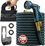 200ft Toile de jardin avec 10 Buse de pulvérisation de fonction, tuyau de jardin extensible, 3/4" facile d'enlèvement Connecteur en laiton solide, tuyau d'eau flexible, matériau extra durable, noir et bleu par Luft