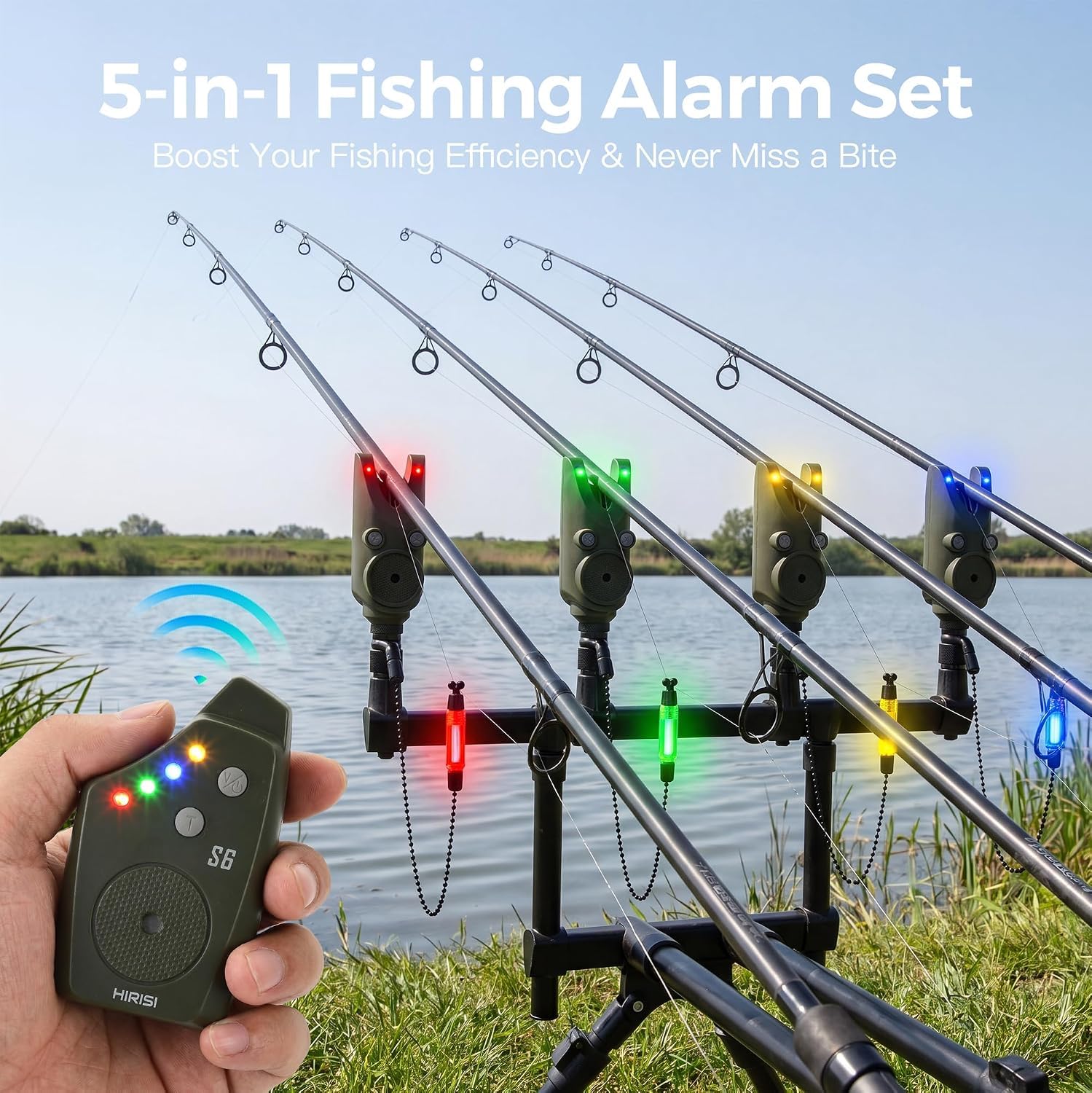 Lot de 4 détecteurs de touche pour pêche à la carpe avec récepteur. Avec fonctionnalités et alarmes compactes pour pêche à la carpe/pêche à la ligne