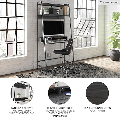 Miniatura 4 de Signature Design by Ashley Yarlow - Escritorio moderno para oficina en casa con estante, color negro